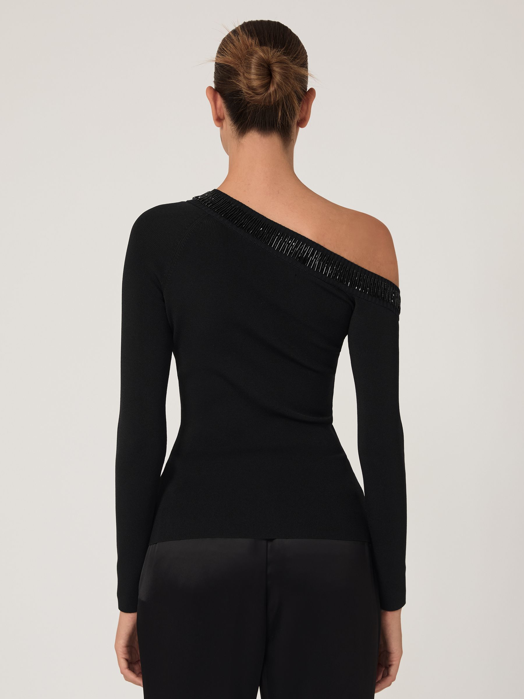 Bead-Detail Off-Shoulder Knit Top in Black - Image 5 of 7