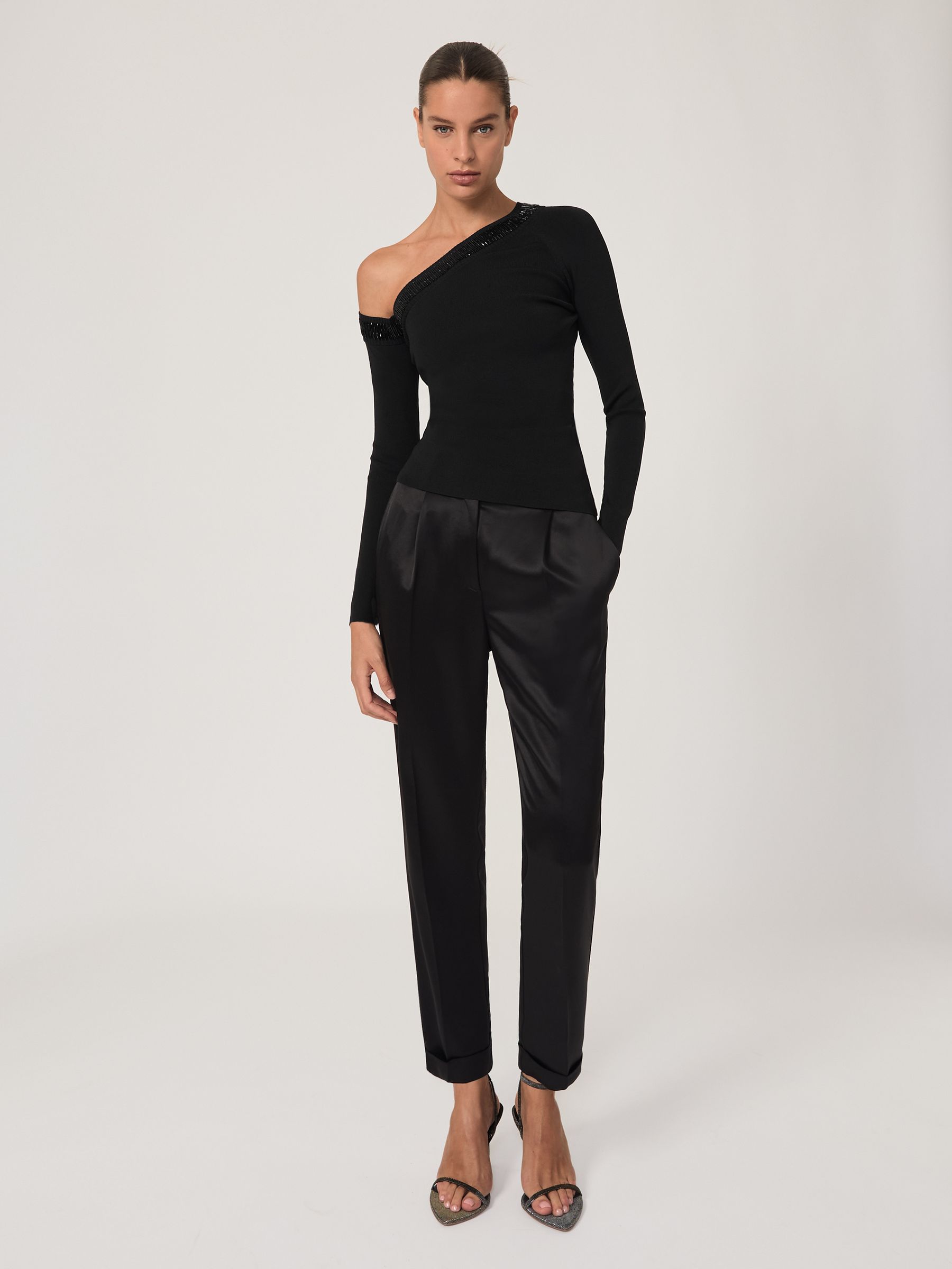 Bead-Detail Off-Shoulder Knit Top in Black - Image 6 of 7