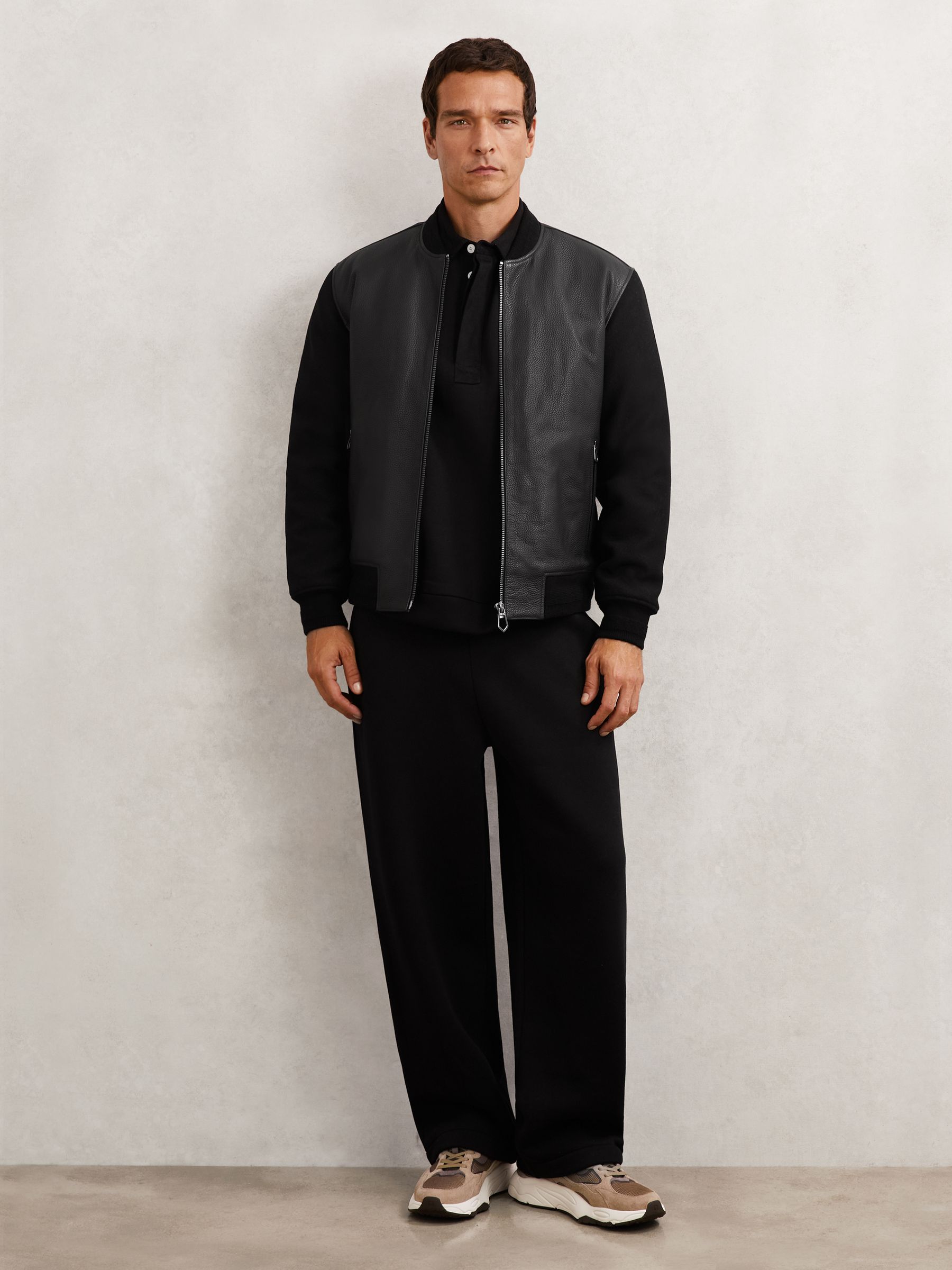 Cotton-Blend Fleece-Back Polo Shirt in Black - Image 4 of 6