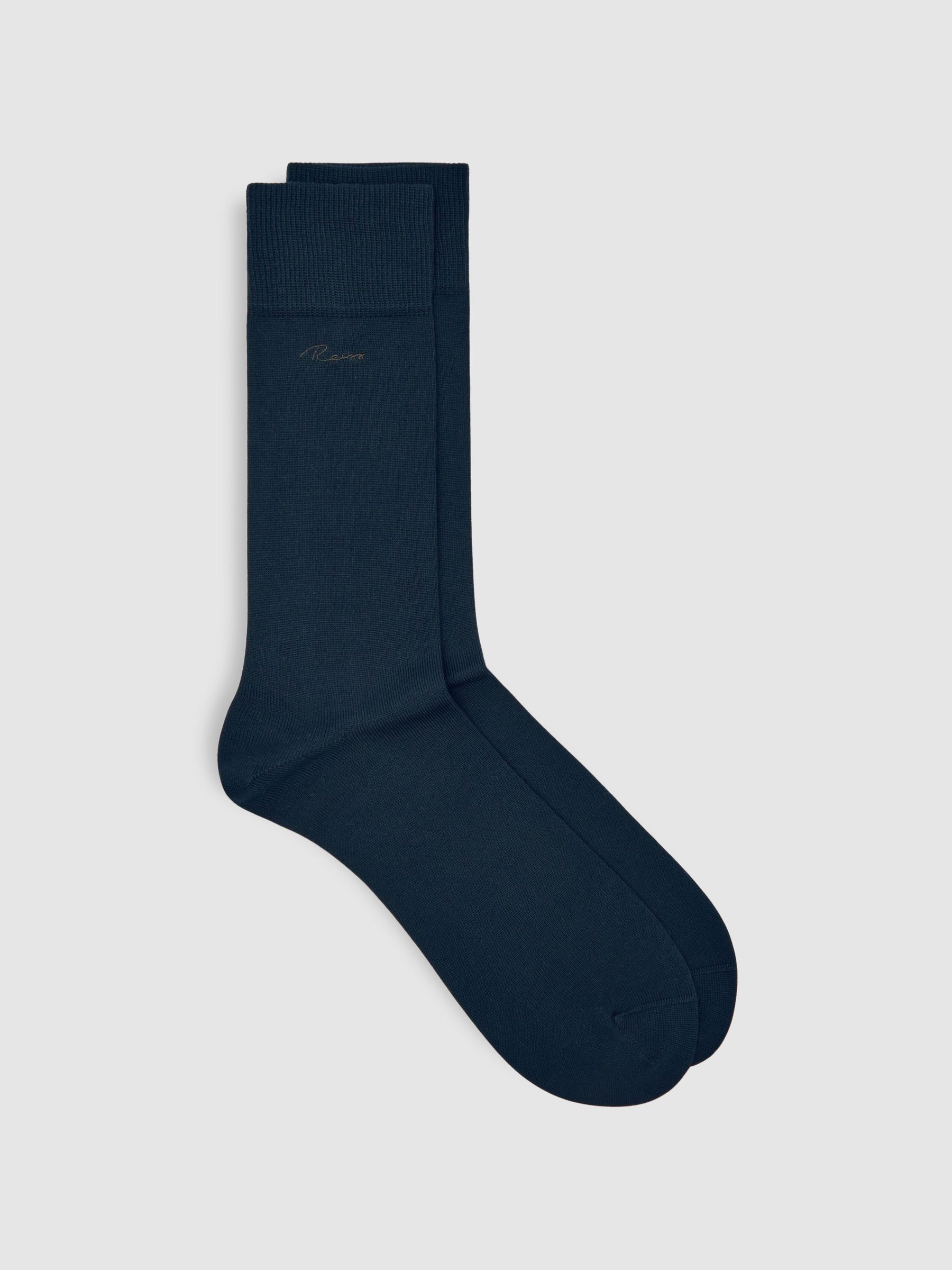 Cotton-Blend Logo Embroidery Socks in Navy - Image 1 of 3