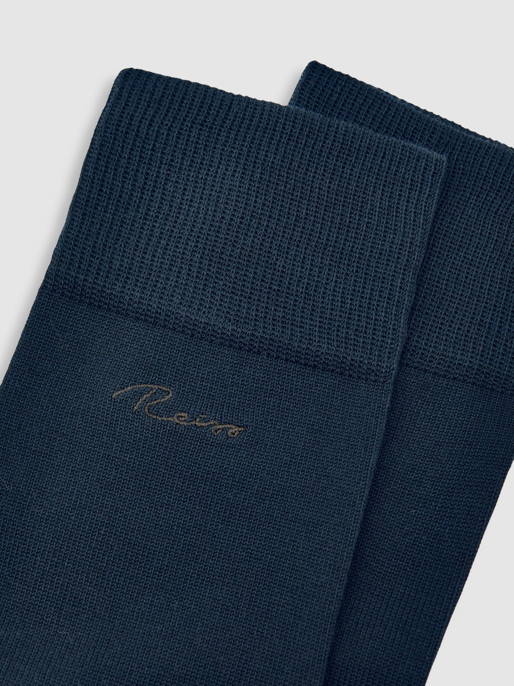 Cotton-Blend Logo Embroidery Socks in Navy - Image 3 of 3