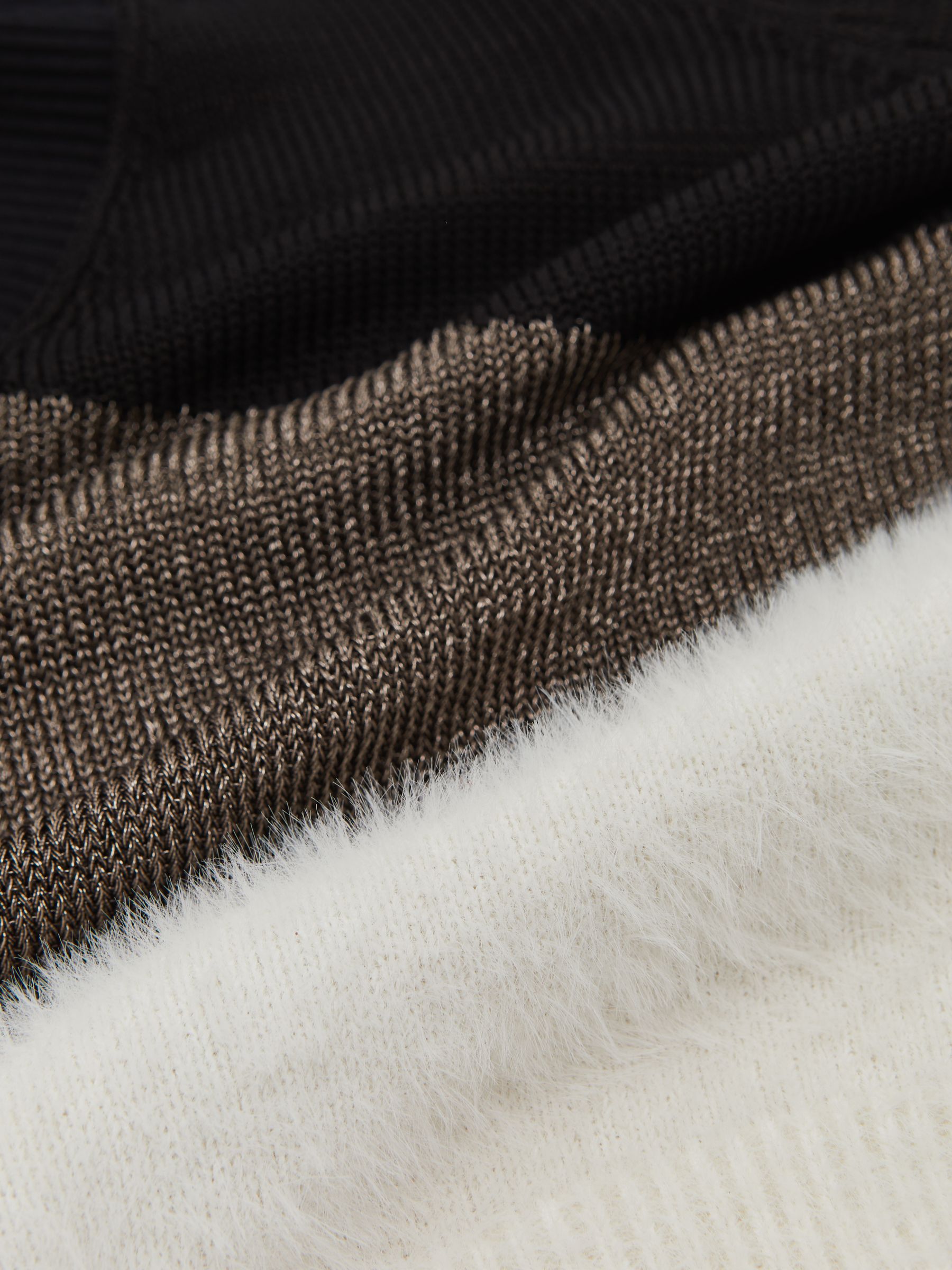 Metallic-Knit Panelled V-Neck Jumper in Black/White/Metallic - image 3