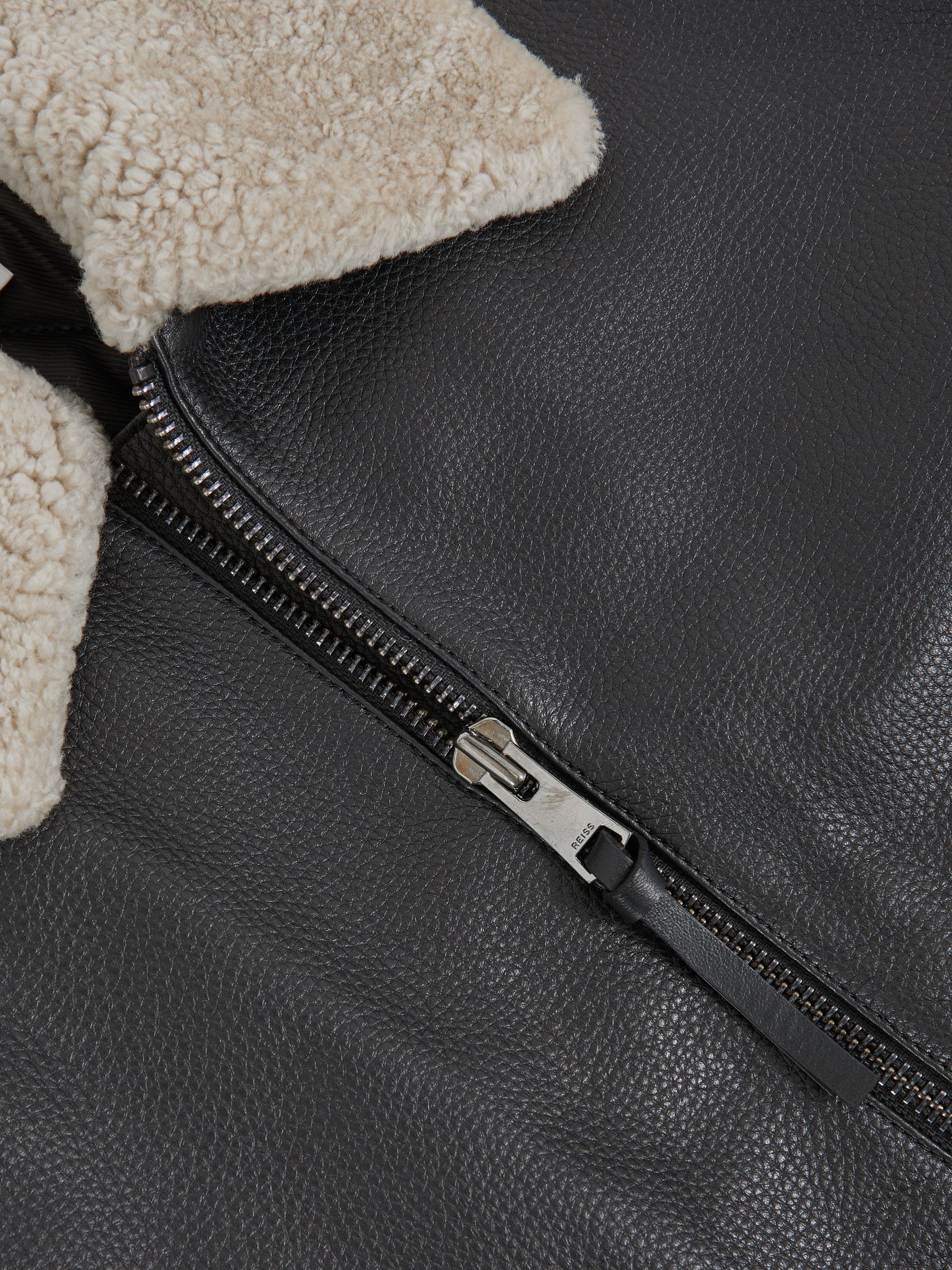 Leather Shearling-Collar Bomber Jacket in Black - image 4