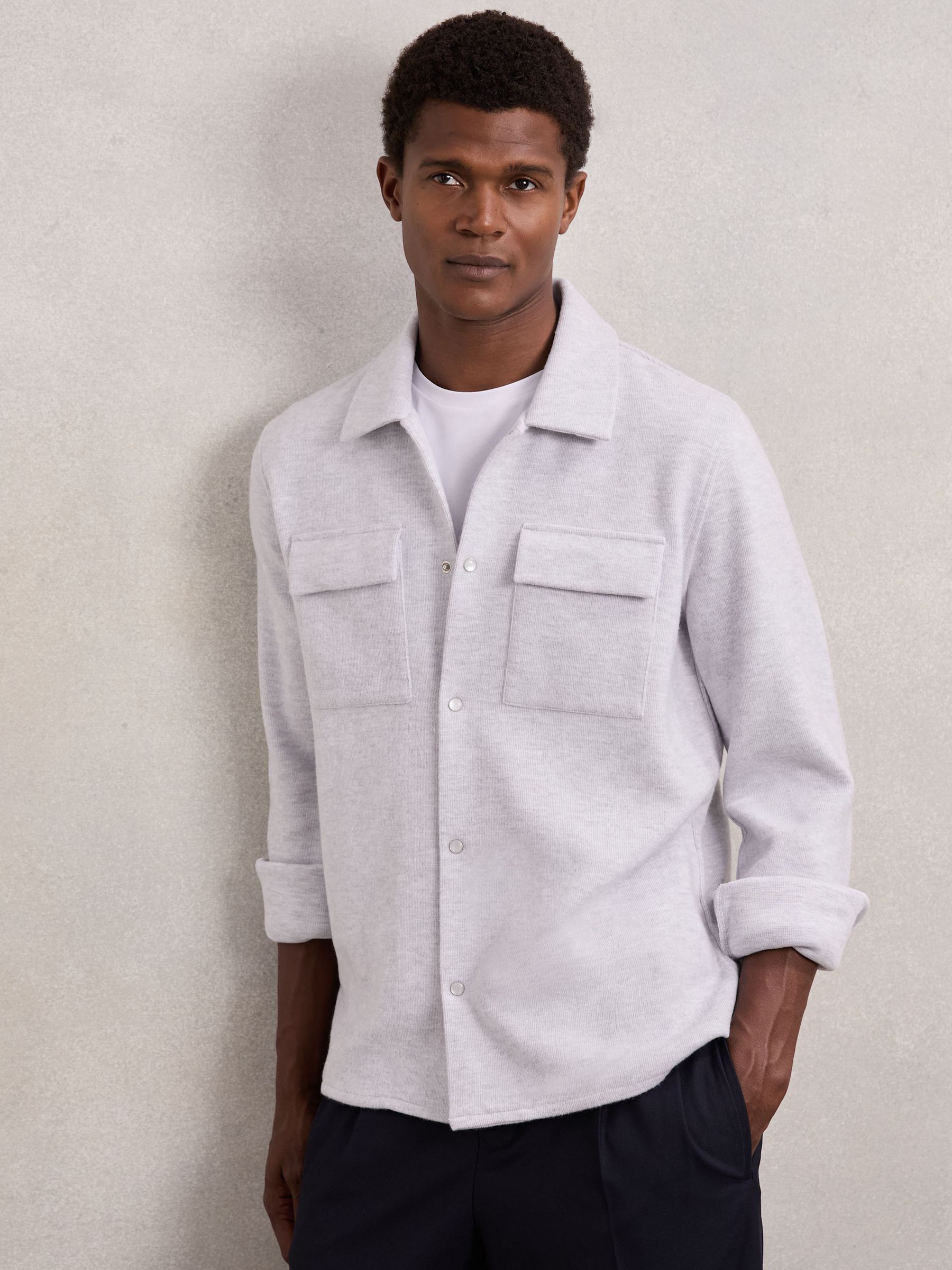 Press-Stud Jersey Shirt with Cotton in Grey Marl - Image 1 of 7