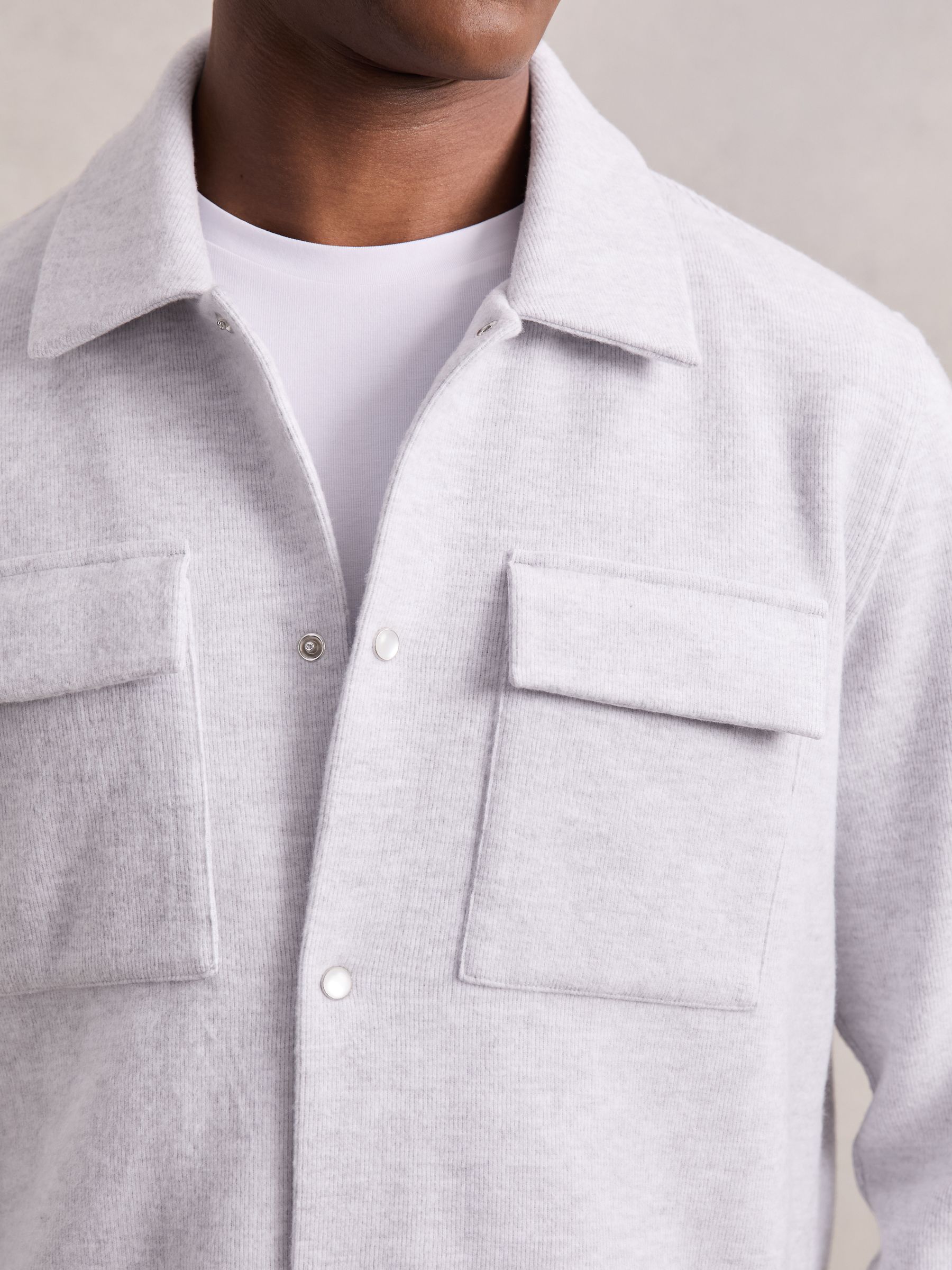 Press-Stud Jersey Shirt with Cotton in Grey Marl - Image 3 of 7