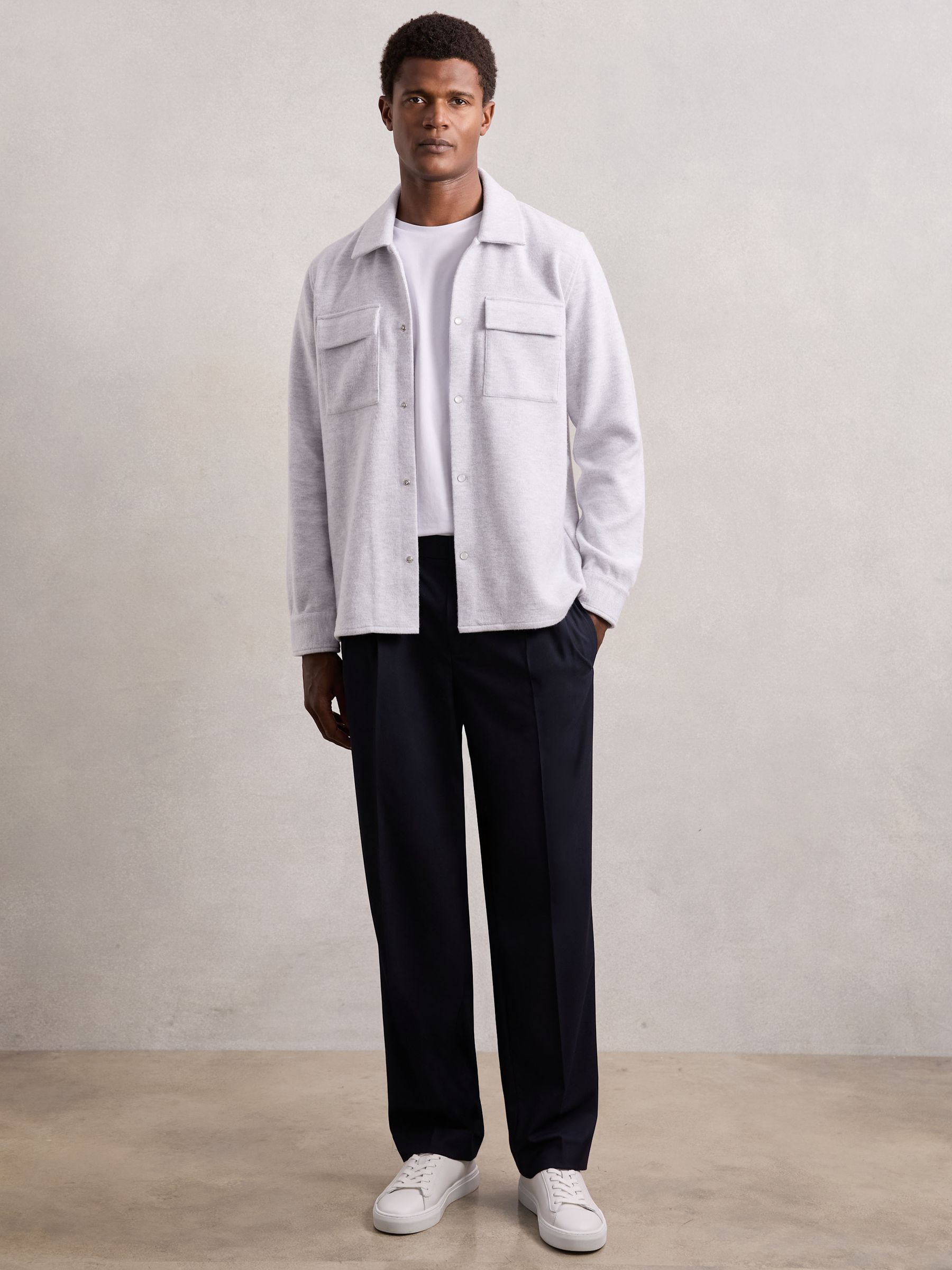 Press-Stud Jersey Shirt with Cotton in Grey Marl - Image 4 of 7