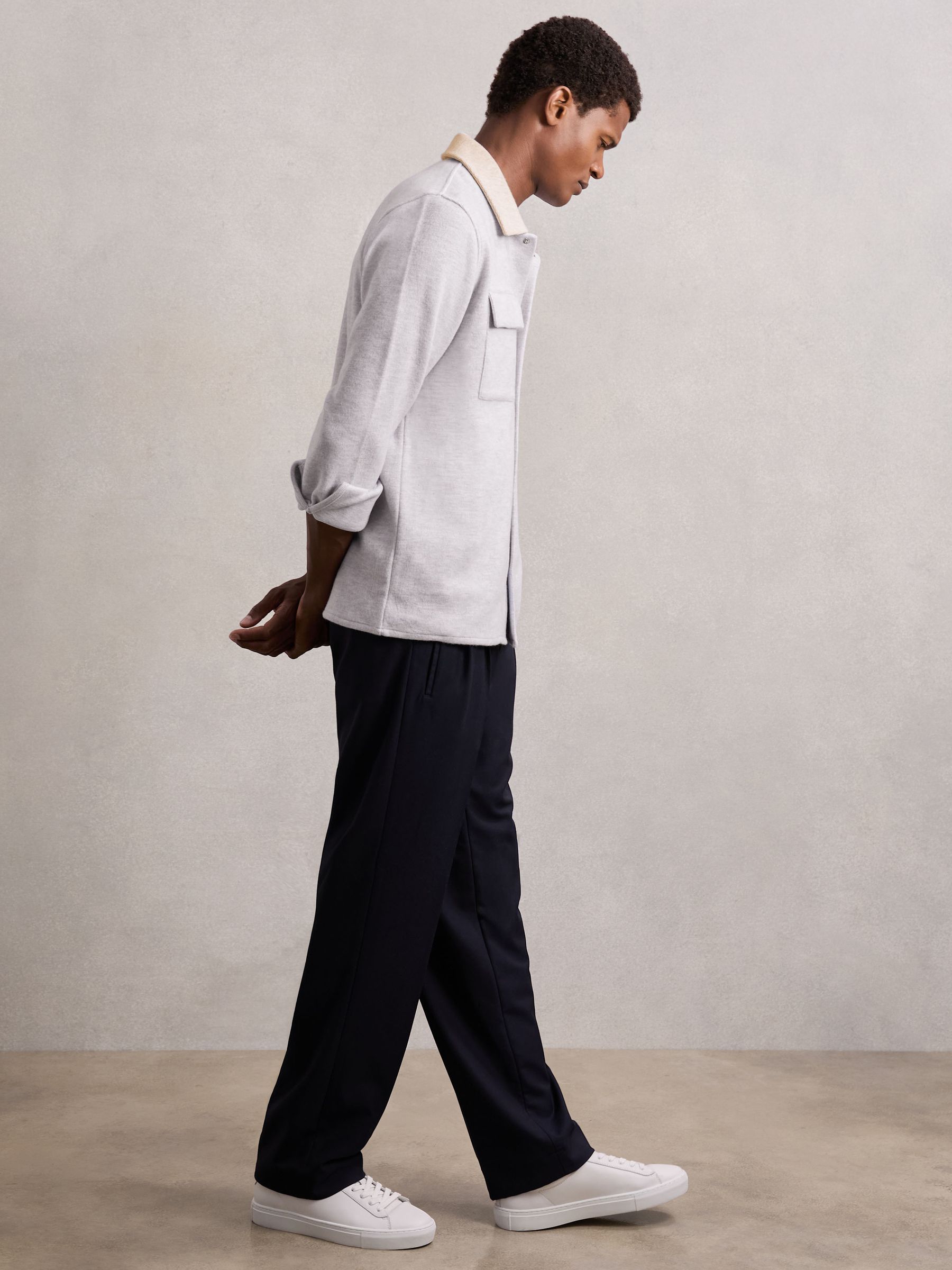 Press-Stud Jersey Shirt with Cotton in Grey Marl - Image 6 of 7