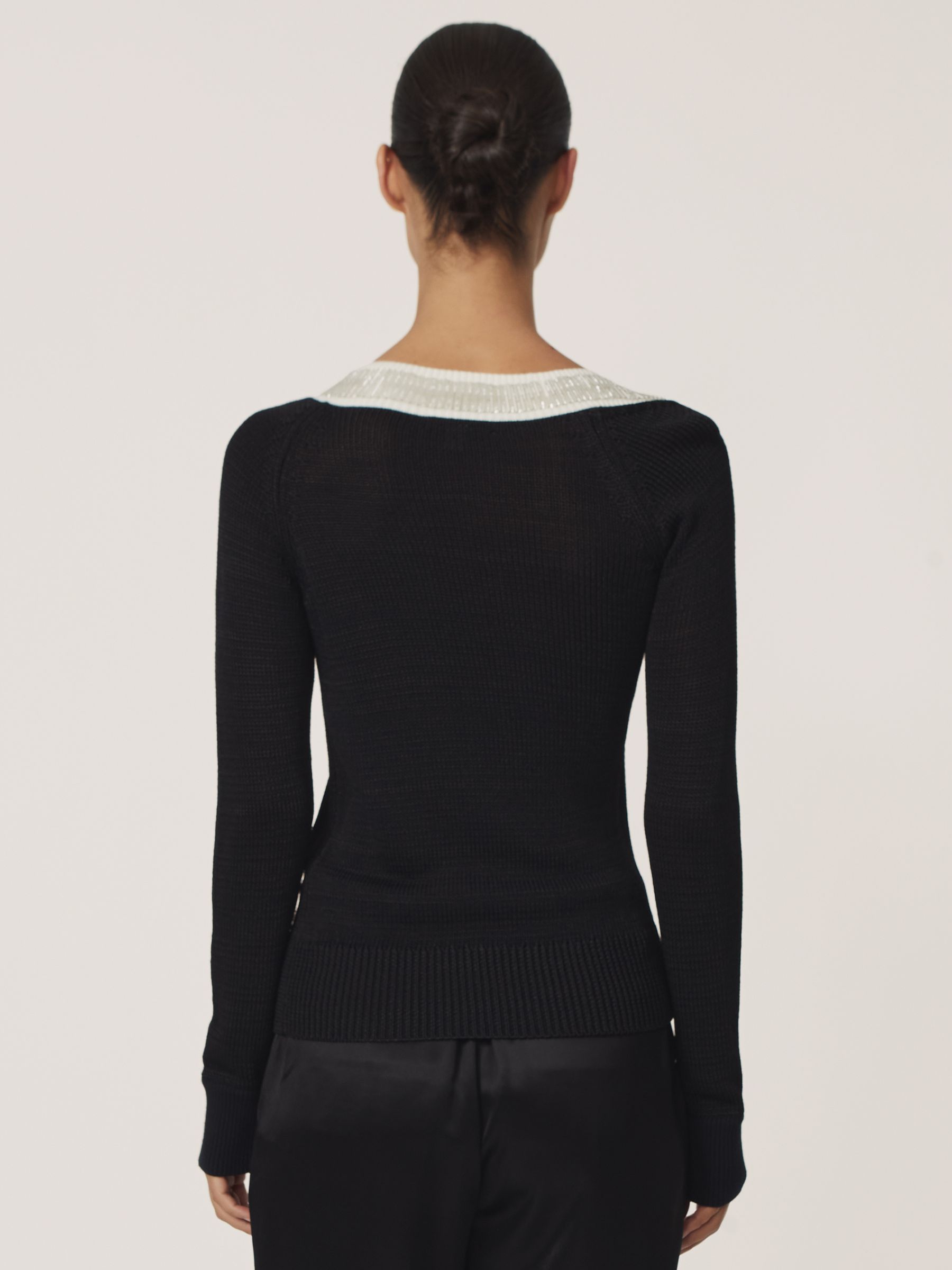 Bead-Detail Asymmetric Knit Jumper in Black/White - image 5