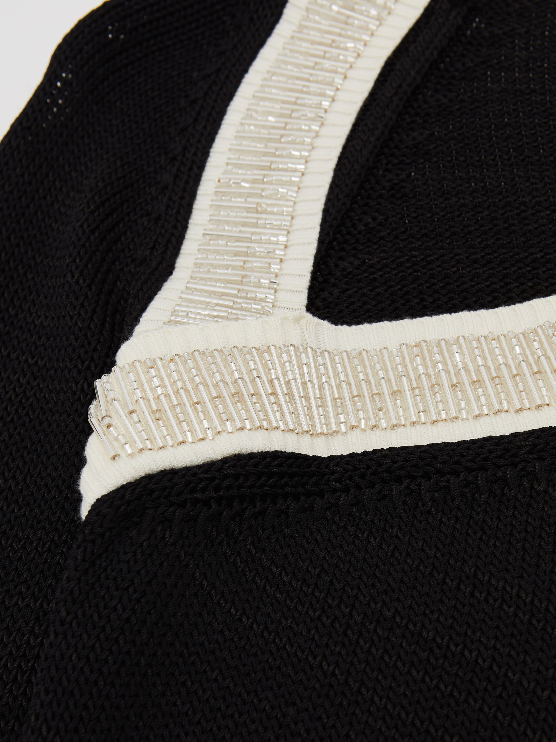 Bead-Detail Asymmetric Knit Jumper in Black/White - image 4