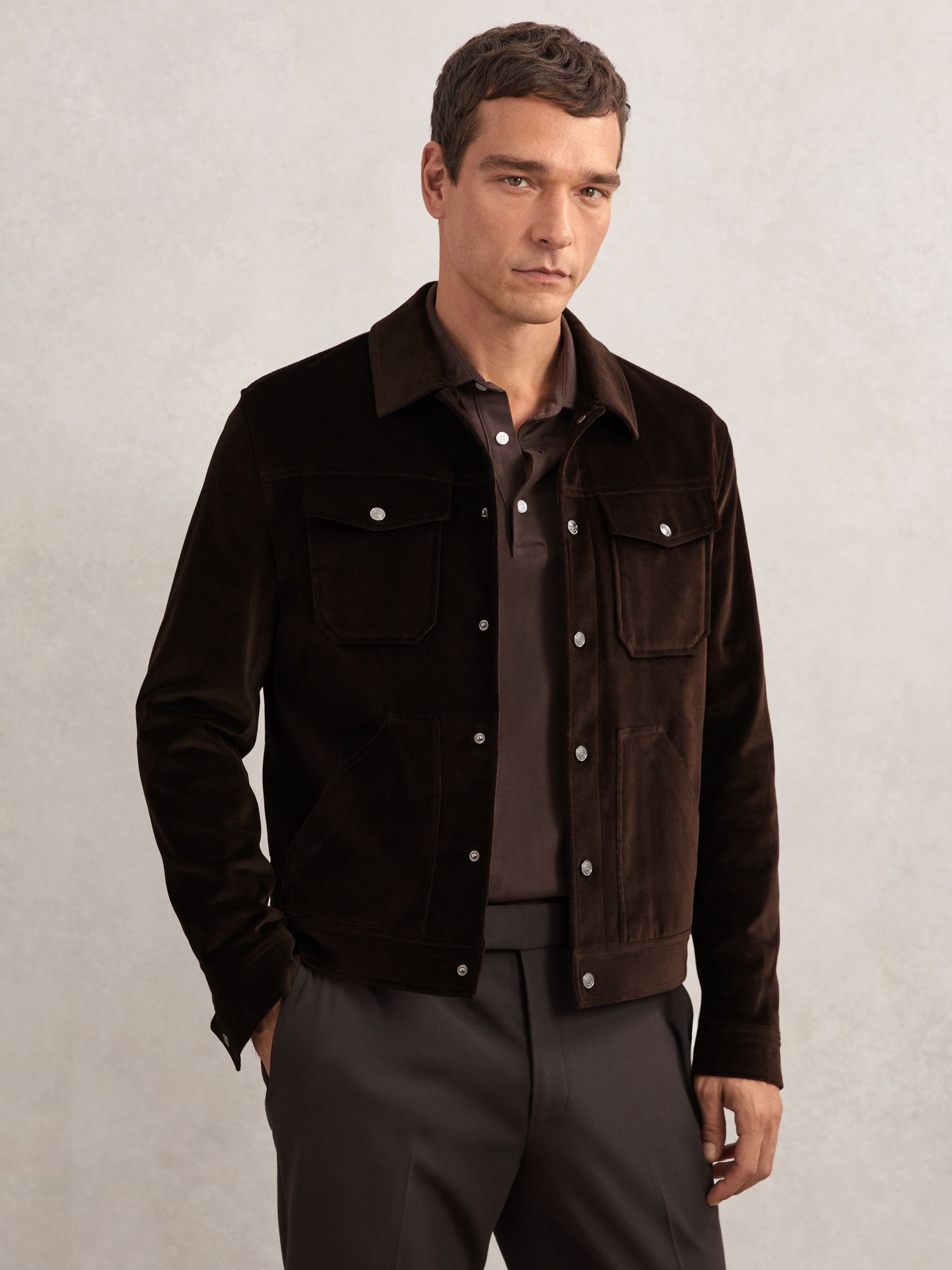 Velvet Press-stud Trucker Jacket