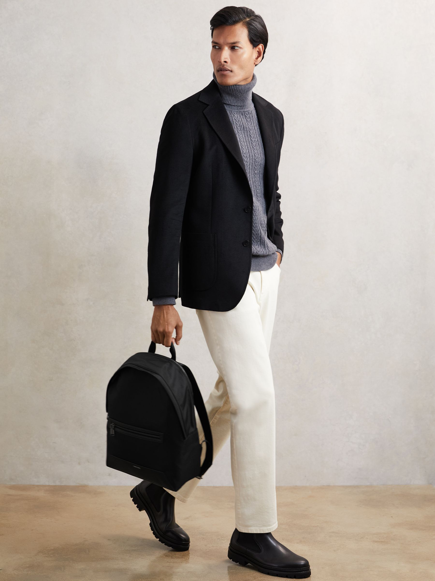 Woven Zipped Backpack in Black - Image 2 of 5