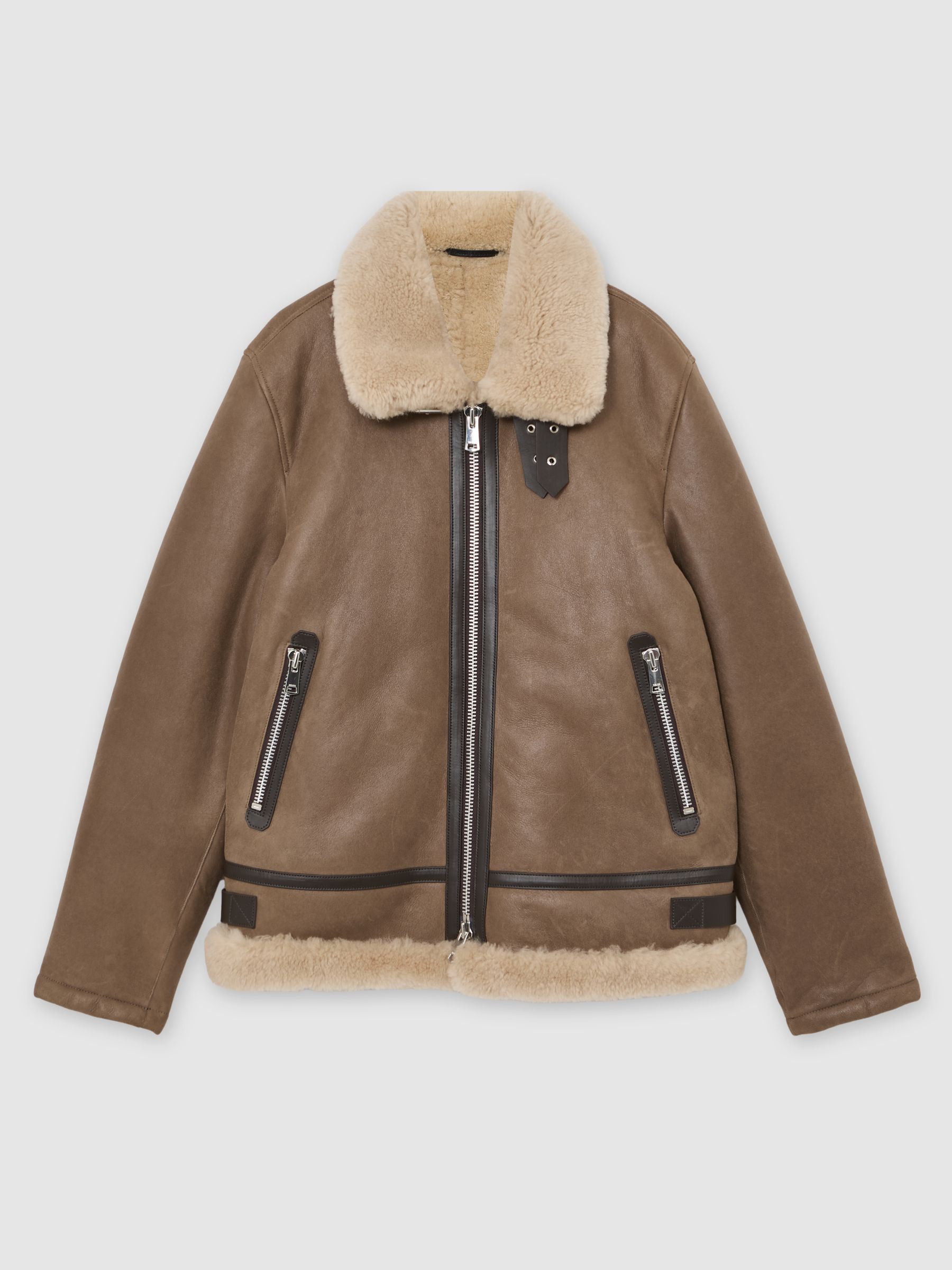 Shearling-Collar Leather Jacket in Light Brown - image 1