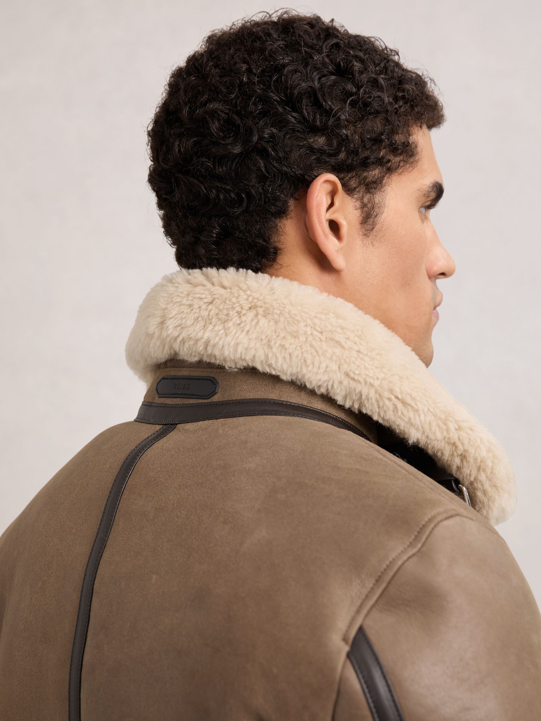 Shearling-Collar Leather Jacket in Light Brown - image 5