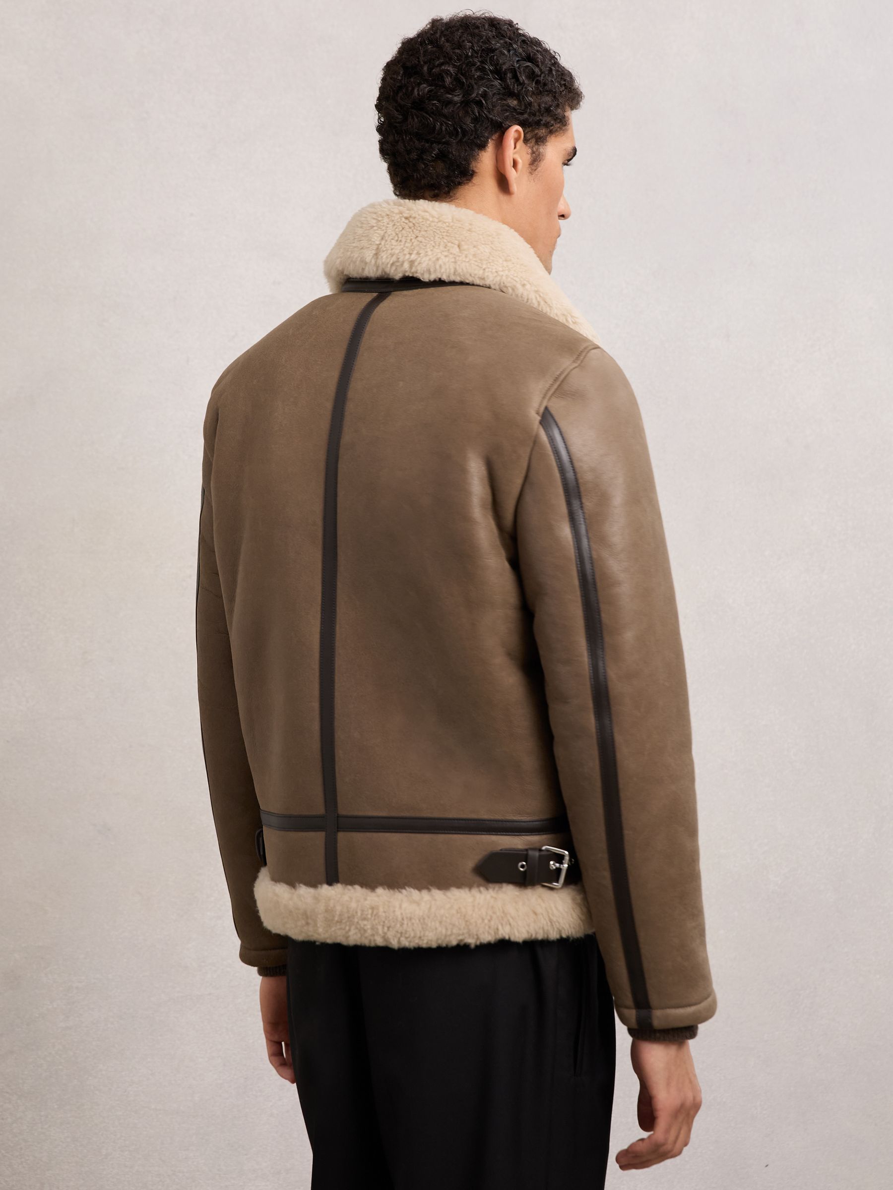 Shearling-Collar Leather Jacket in Light Brown - image 3