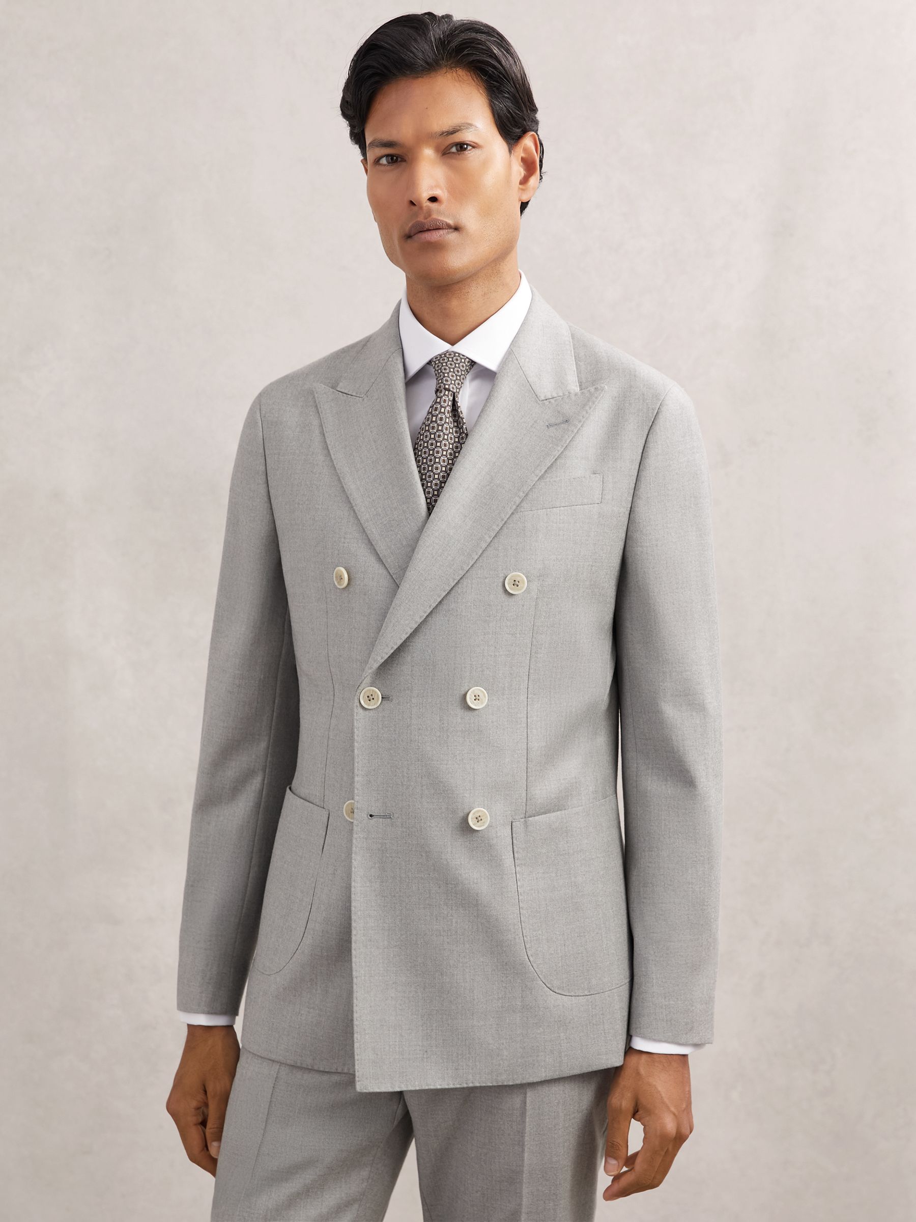 Wool Flannel Double-Breasted Tailored-Fit Blazer in Soft Grey - image 2