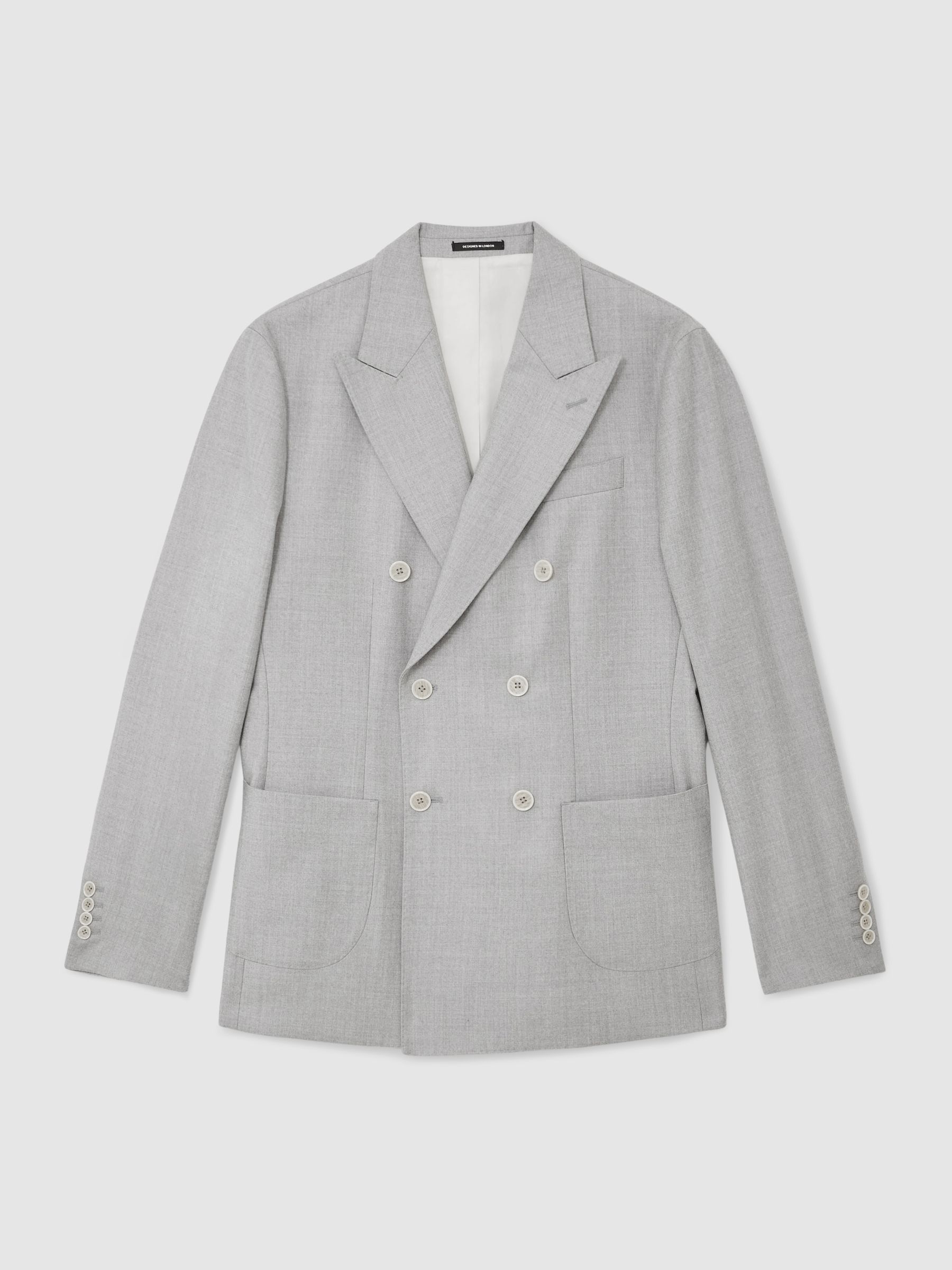 Wool Flannel Double-Breasted Tailored-Fit Blazer in Soft Grey - Image 2 of 7