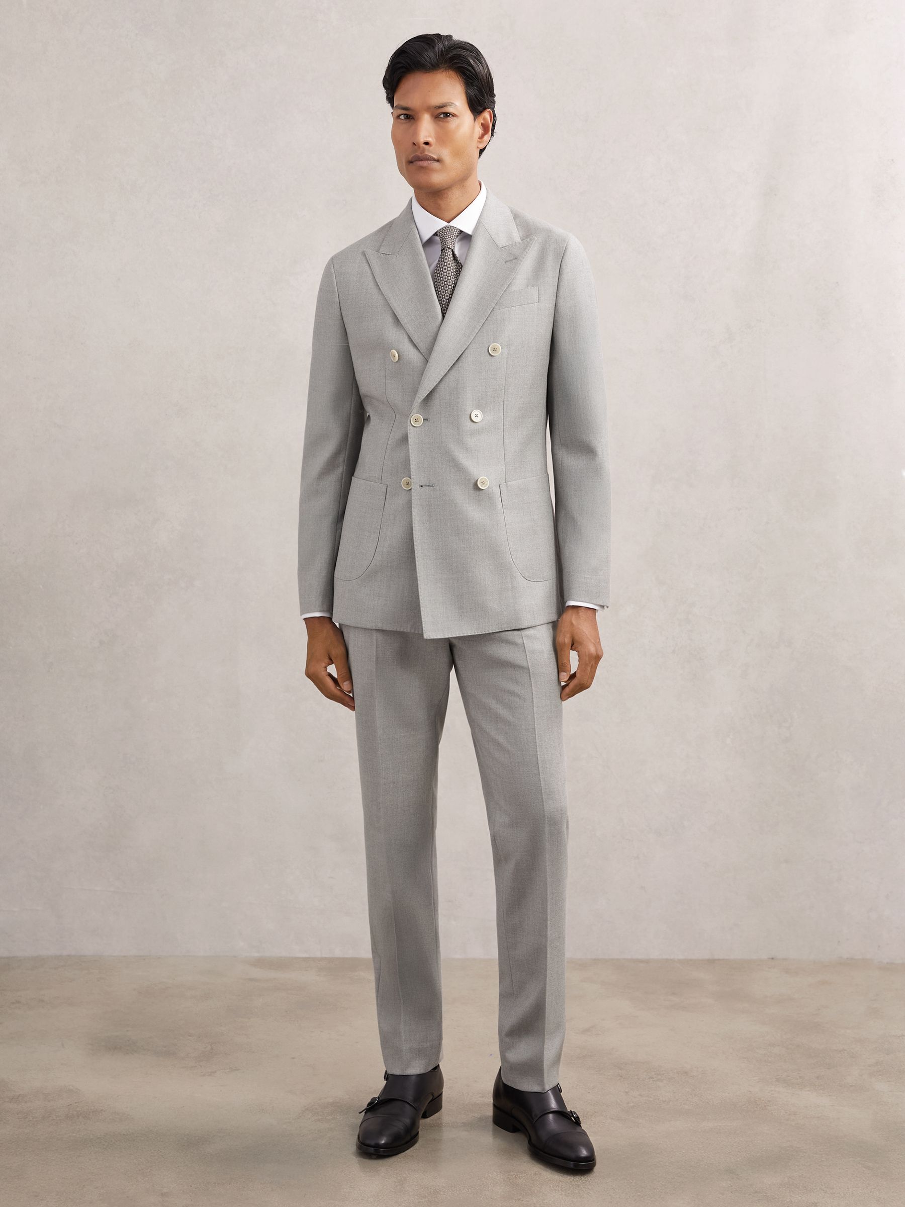 Wool Flannel Double-Breasted Tailored-Fit Blazer in Soft Grey - image 5