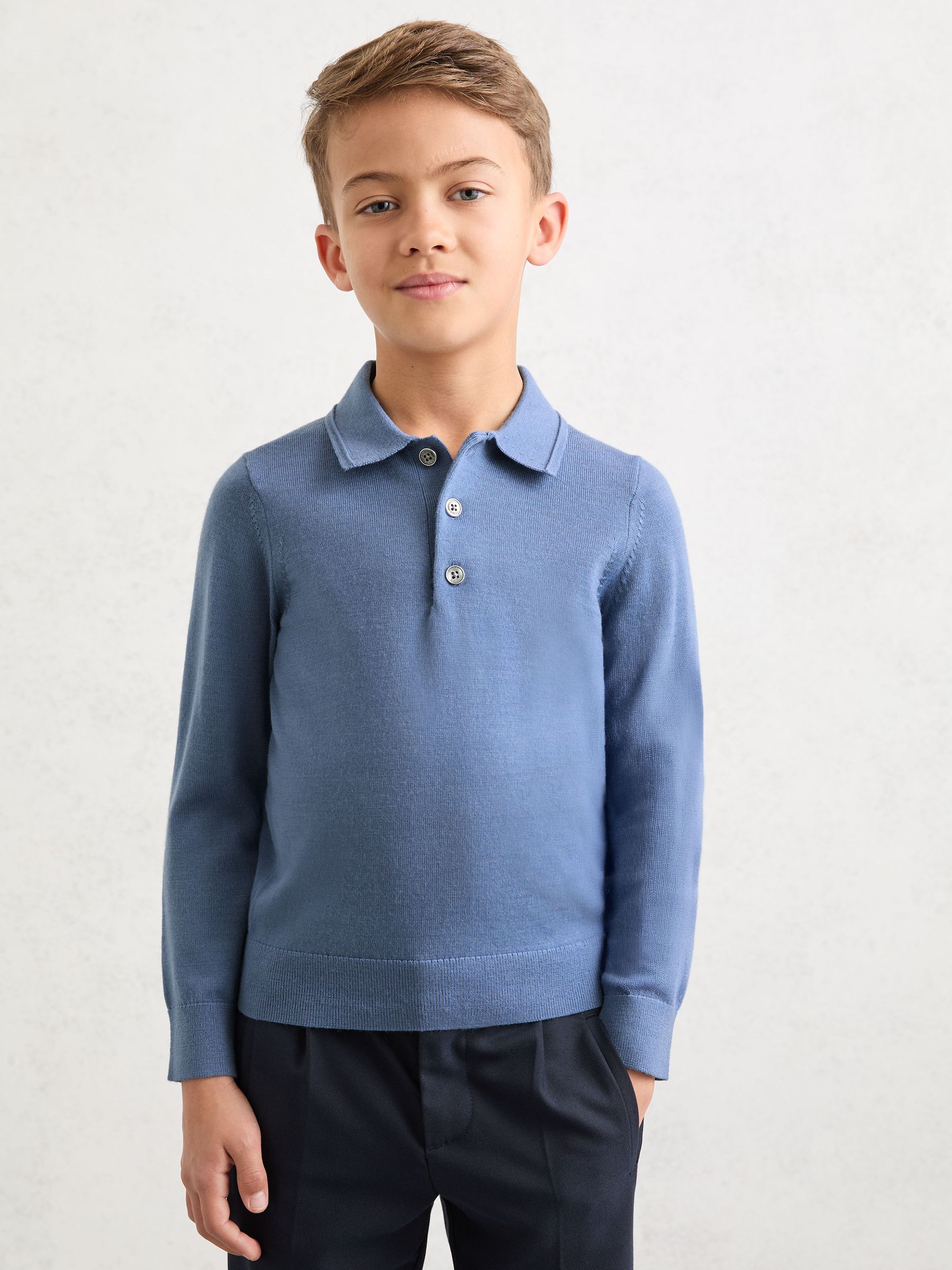 Merino Wool Long-Sleeve Polo Shirt in Nordic Blue - Image 1 de 5 Merino Wool Long-Sleeve Polo Shirt in Nordic Blue - Image 1 de 5