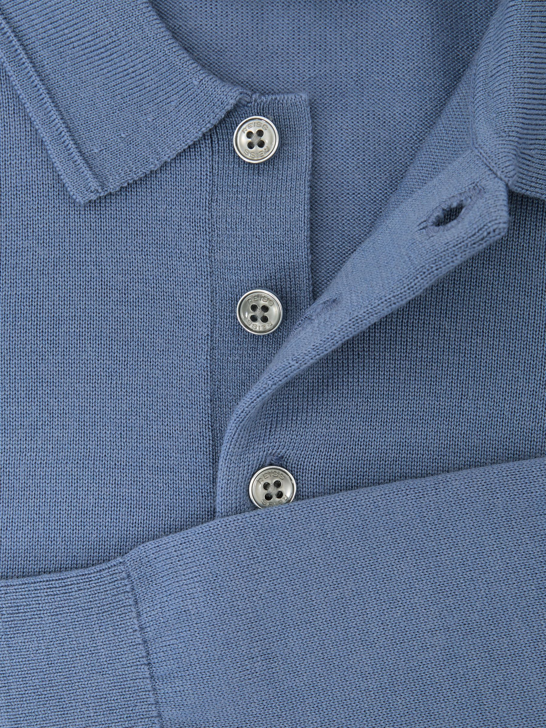Merino Wool Long-Sleeve Polo Shirt in Nordic Blue - Image 5 of 5