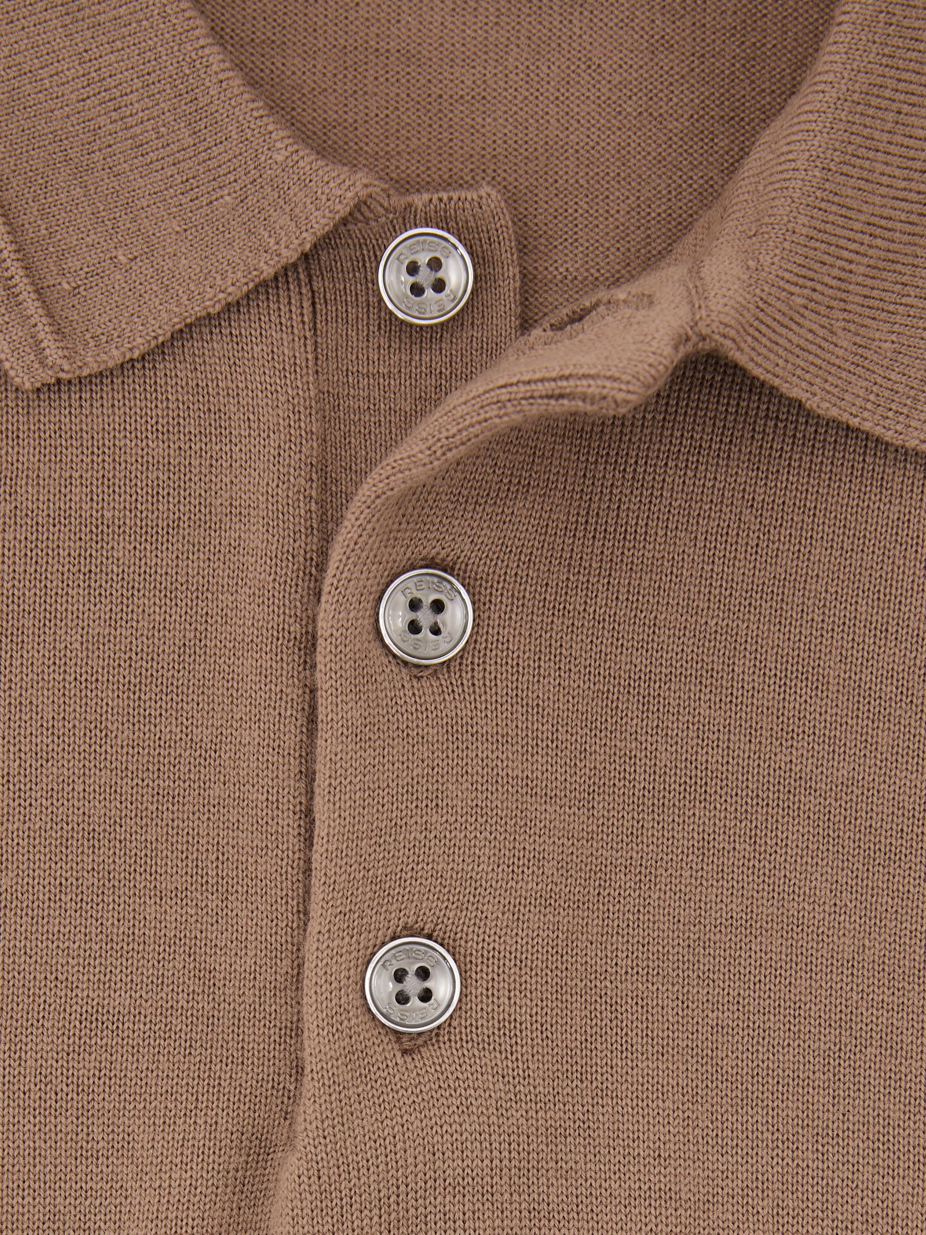 Merino Wool Long-Sleeve Polo Shirt in Camel Brown - Image 5 of 5