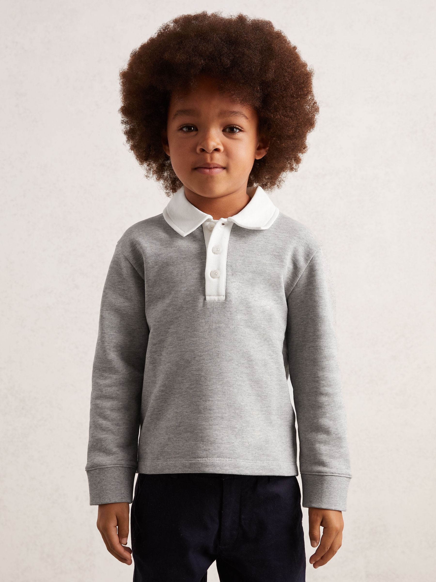 9-13 yrs Cotton Half-Button Rugby Polo Shirt in Grey Marl/White - Image 1 of 4 9-13 yrs Cotton Half-Button Rugby Polo Shirt in Grey Marl/White - Image 1 of 4