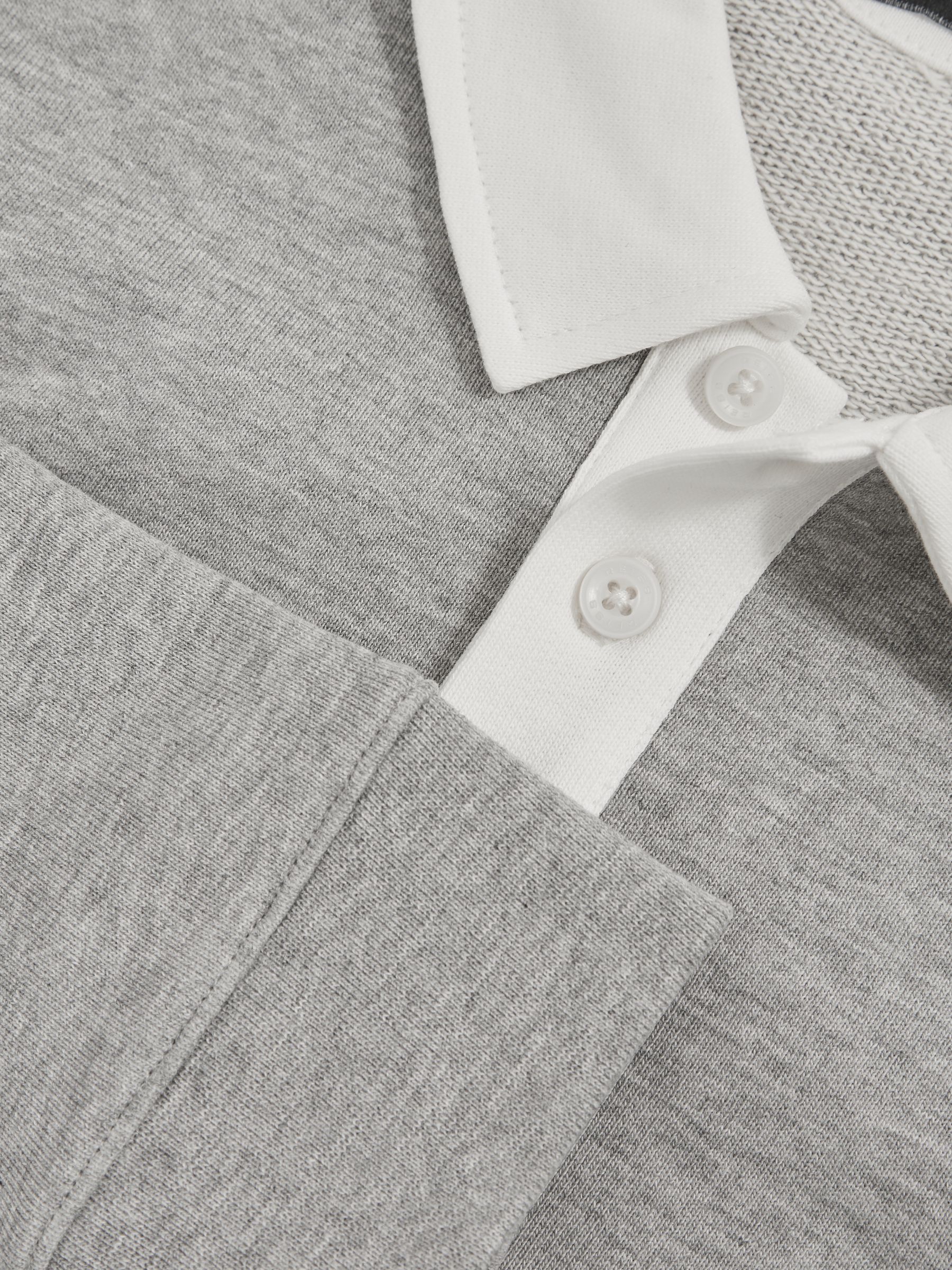 9-13 yrs Cotton Half-Button Rugby Polo Shirt in Grey Marl/White - Image 4 of 4