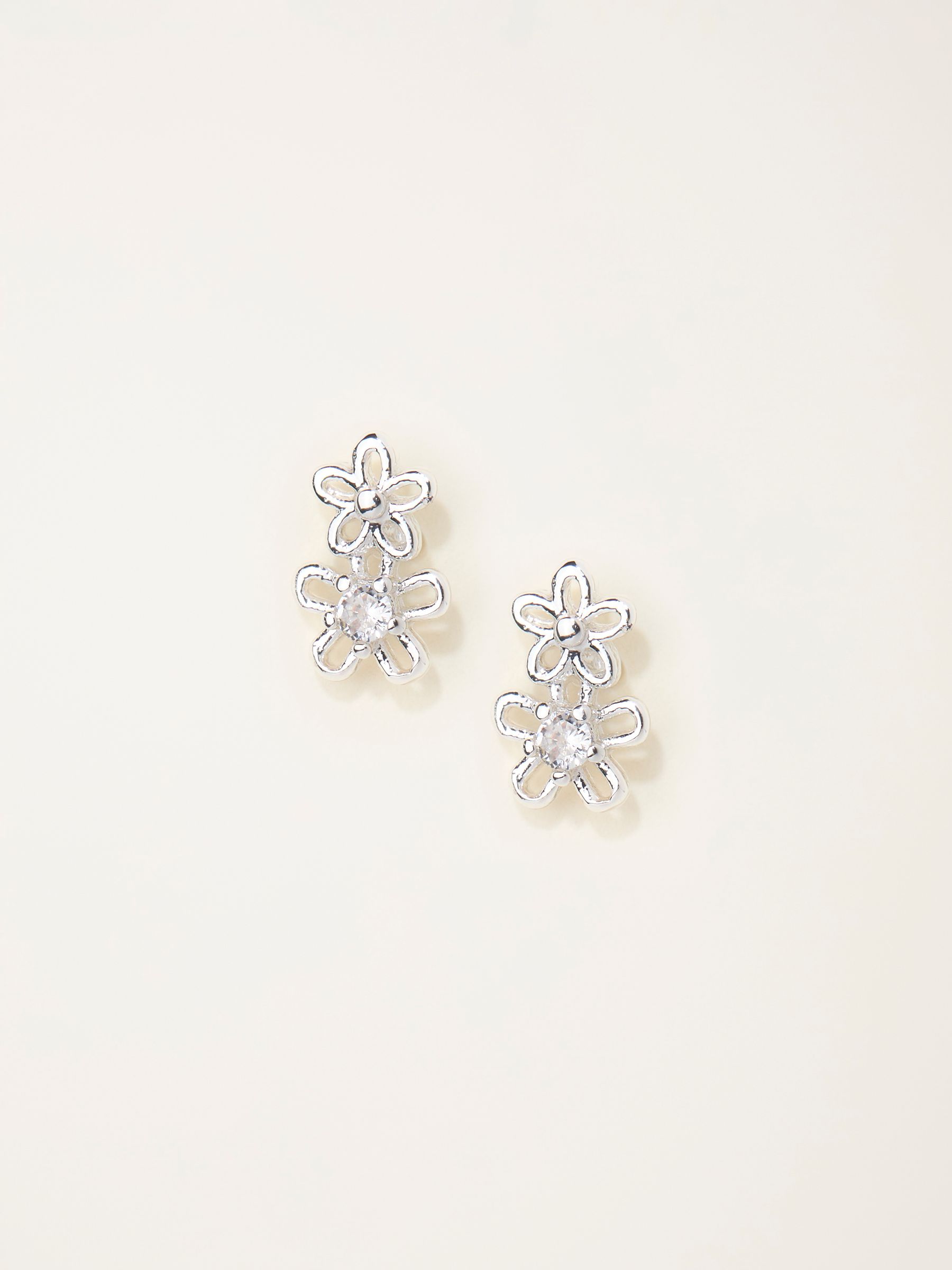 Silver Tone Double Daisy Stud Earrings - Image 1 of 2