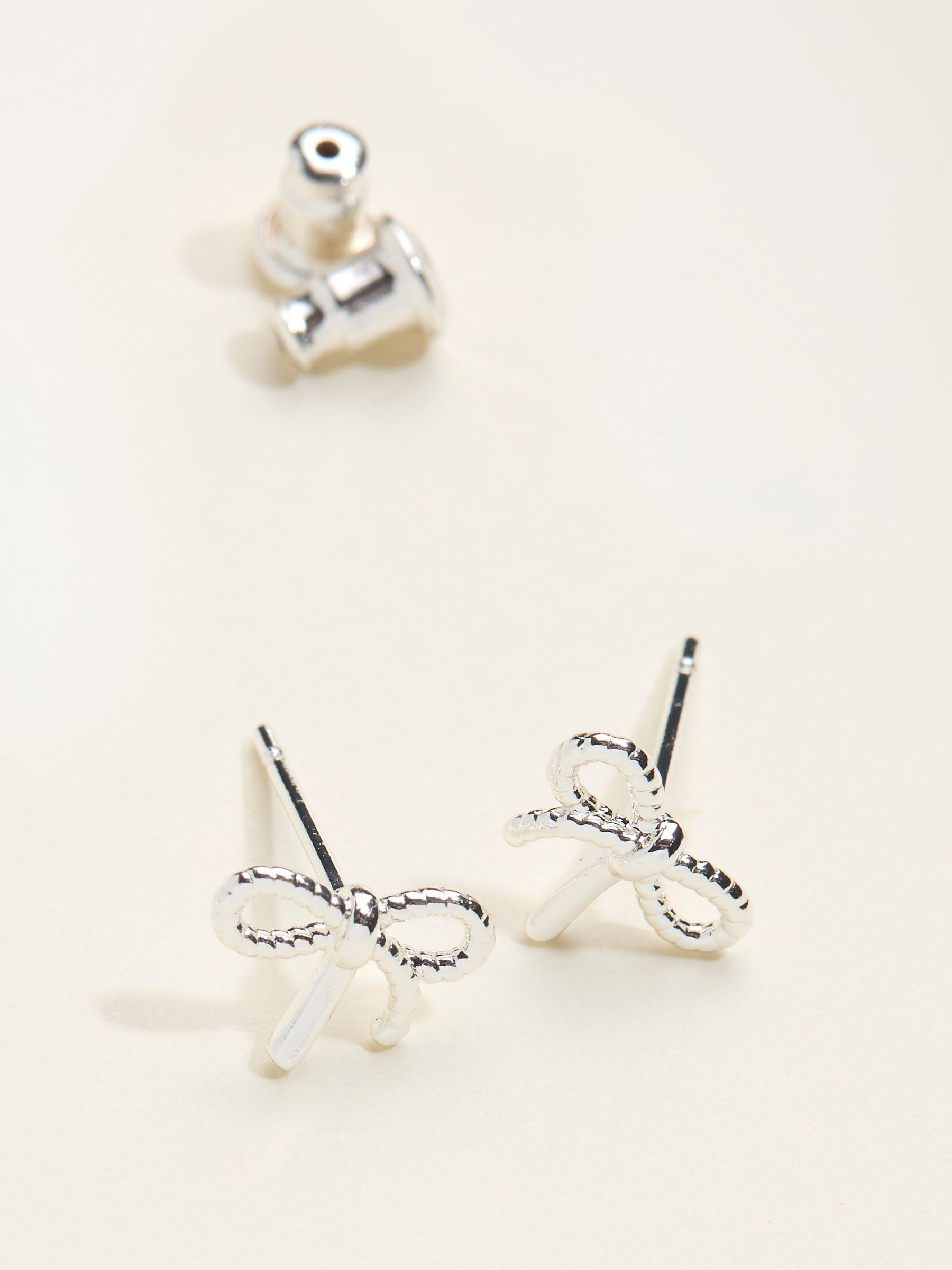Silver Tone Bow Stud Earrings - Image 2 of 2