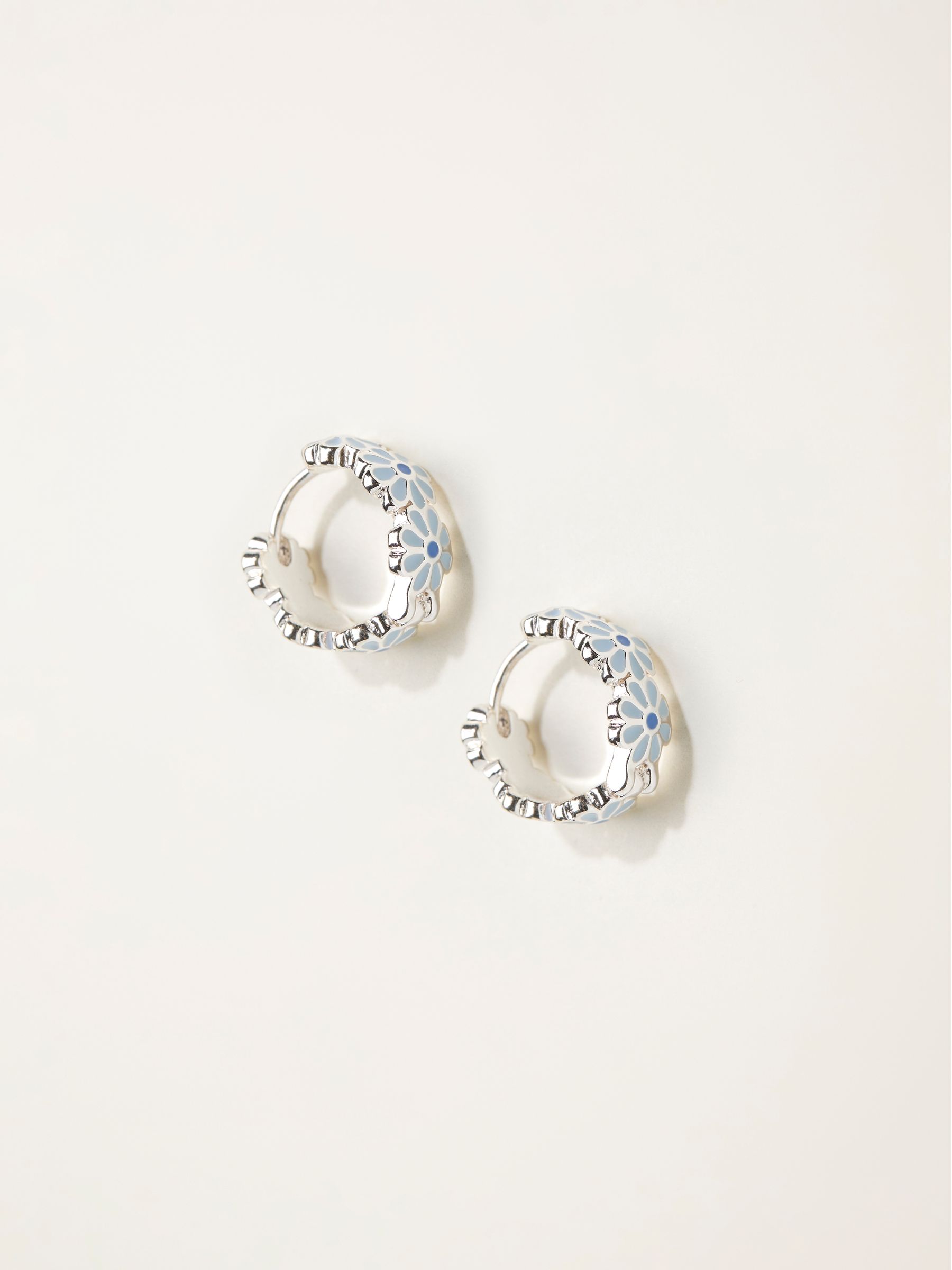 Silver Tone Daiy Enamel Hoop Earrings - Image 1 of 2