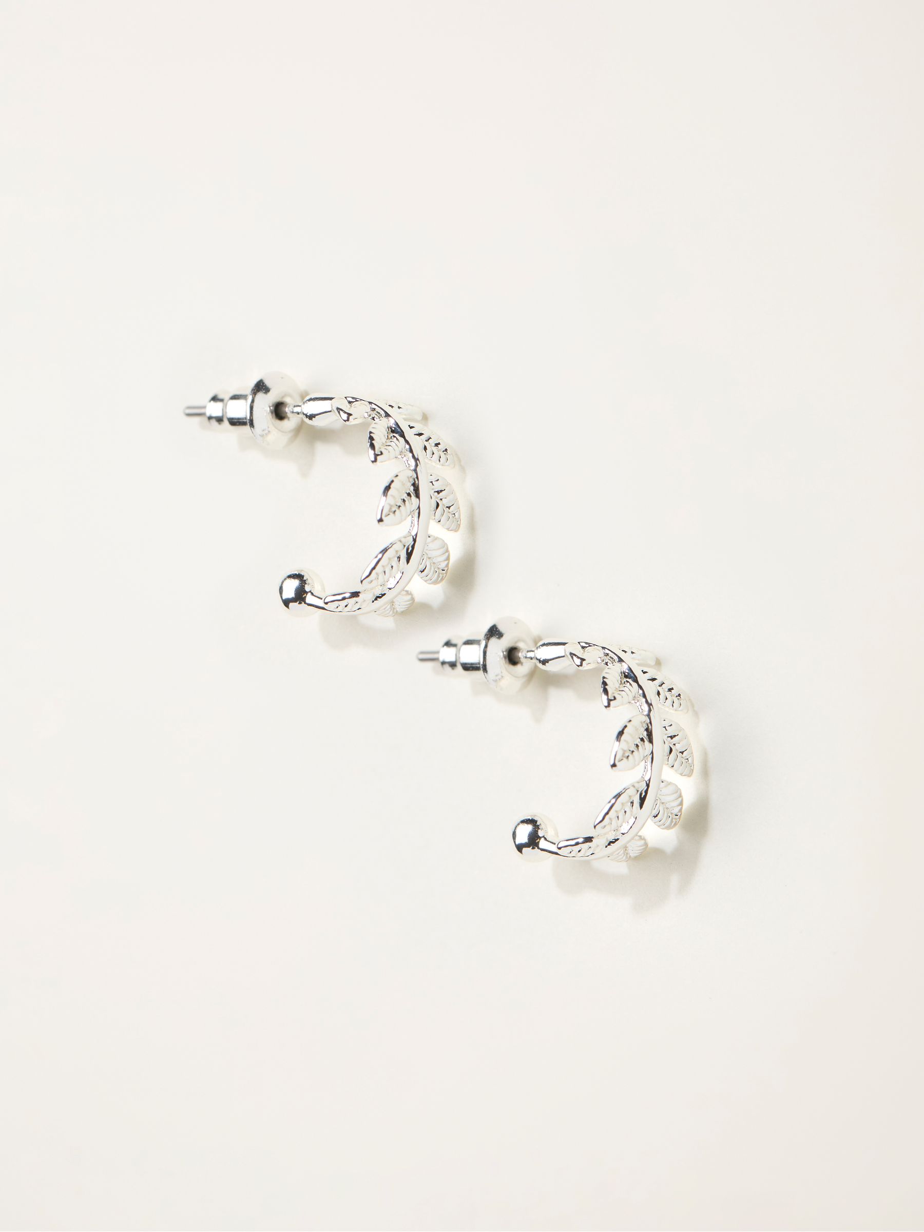 Silver Tone Leaf Hoop Earrings - Image 1 of 2