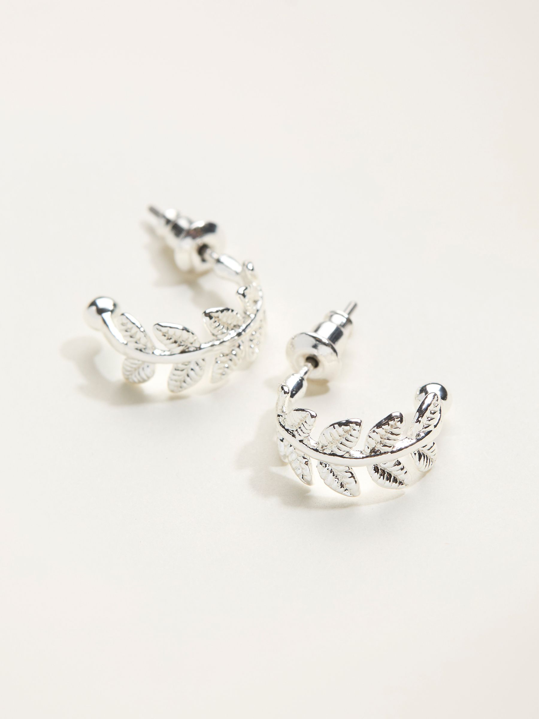 Silver Tone Leaf Hoop Earrings - Image 2 of 2