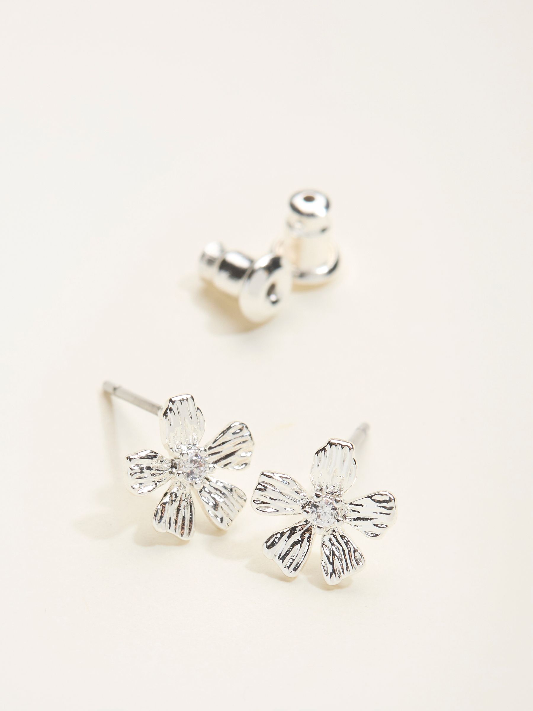 Silver Tone Flower Stud Earrings - Image 2 of 2