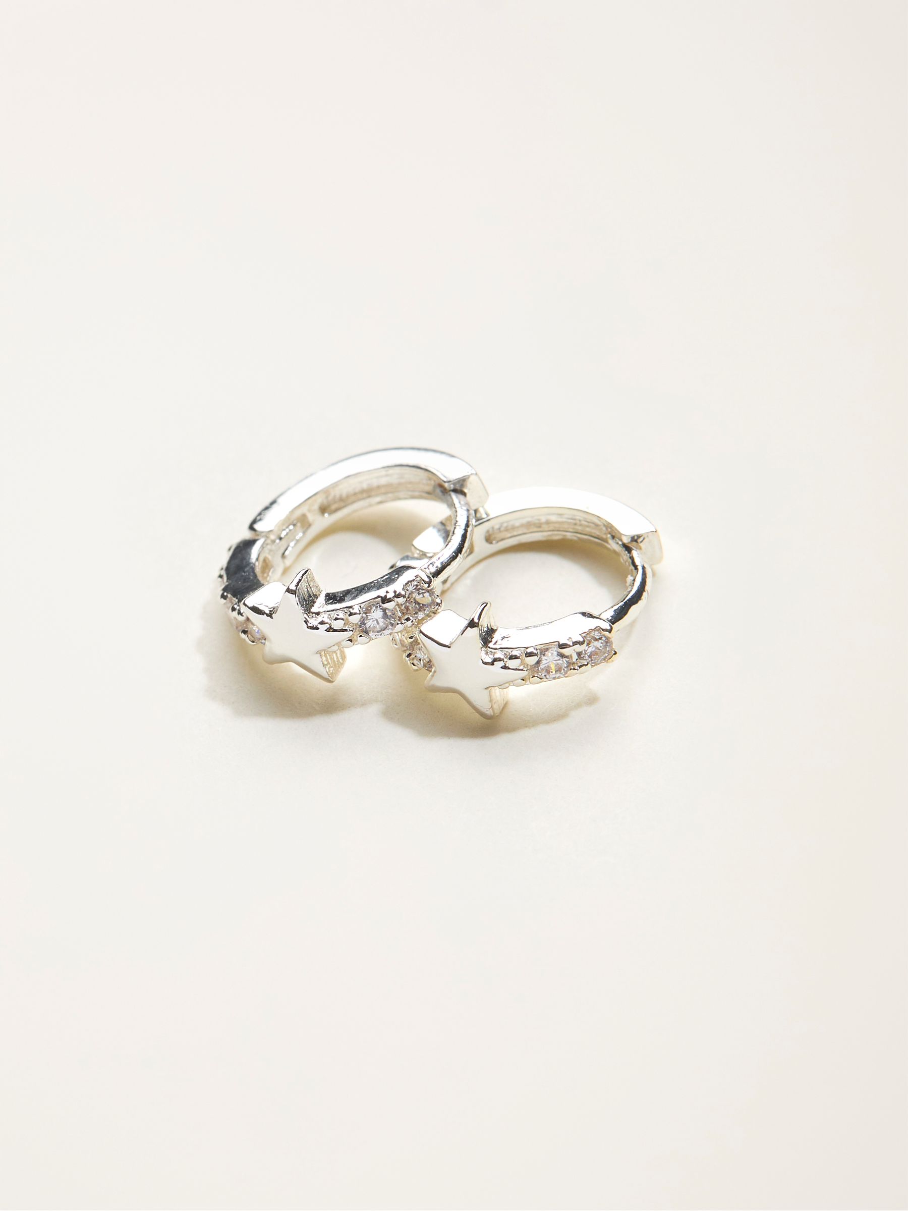 Silver Tone Star Huggie Earrings - Image 2 of 2