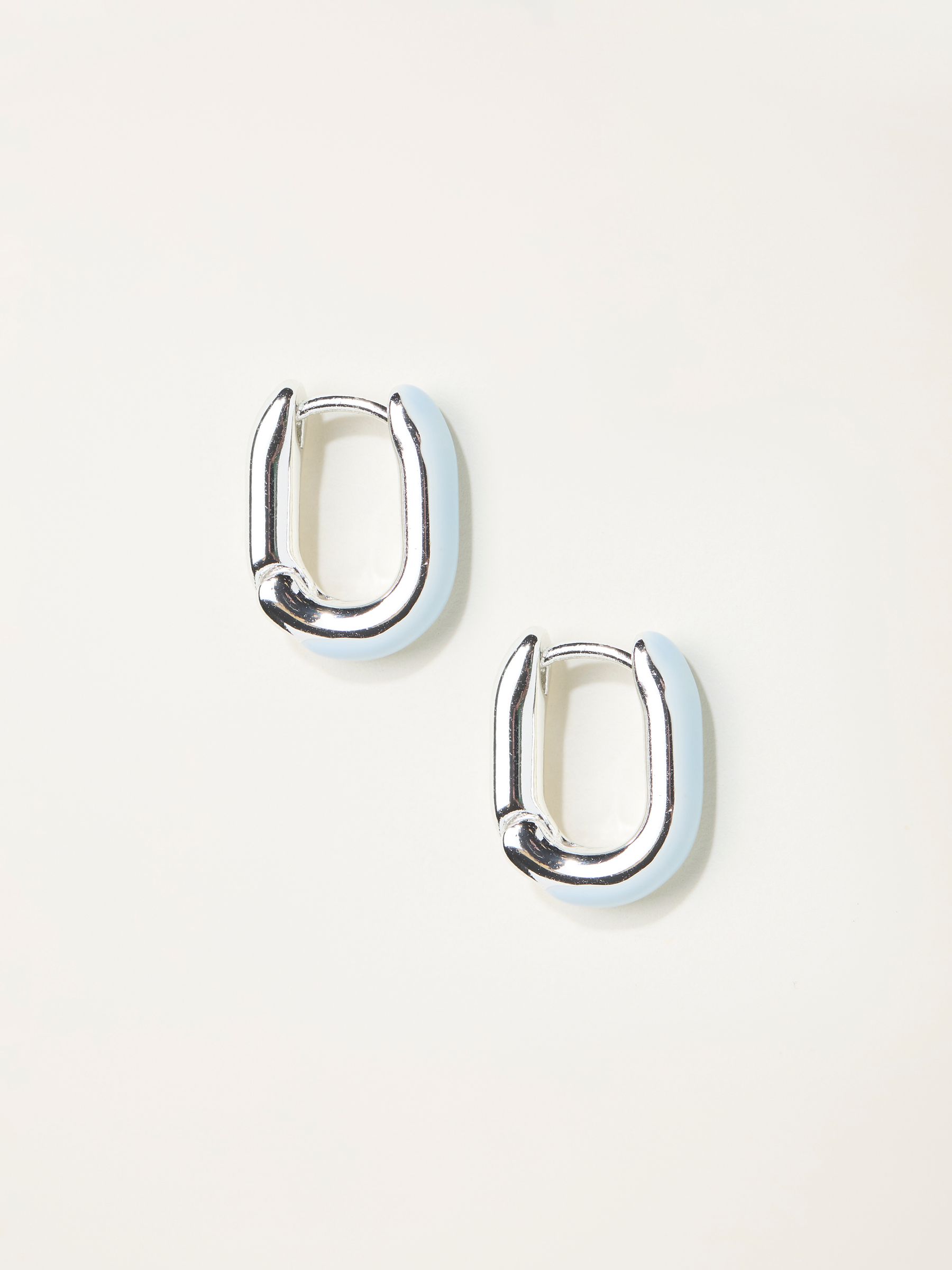 Silver Tone Enamel Oval Hoop Earrings - Image 1 of 2