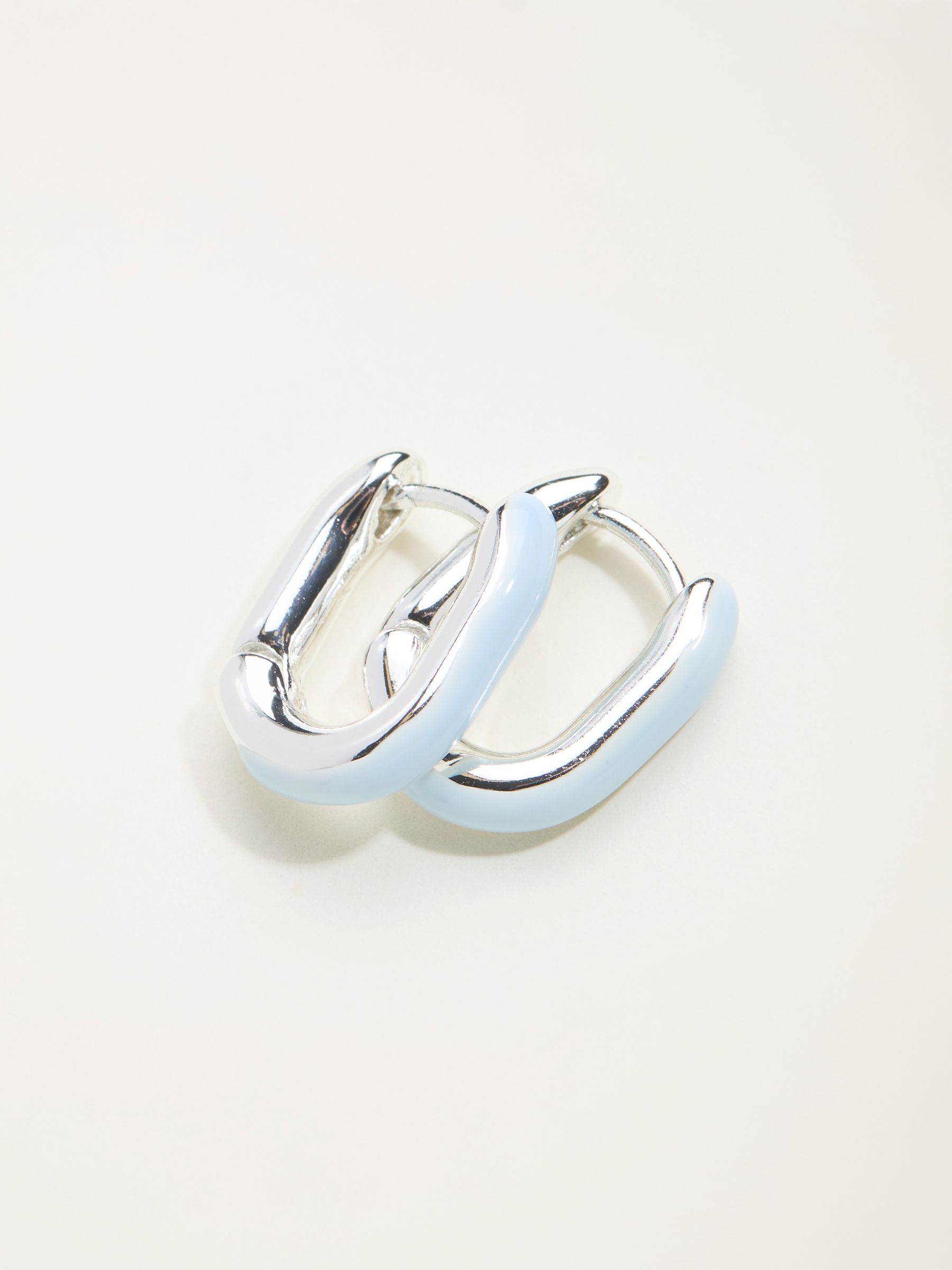 Silver Tone Enamel Oval Hoop Earrings - Image 2 of 2