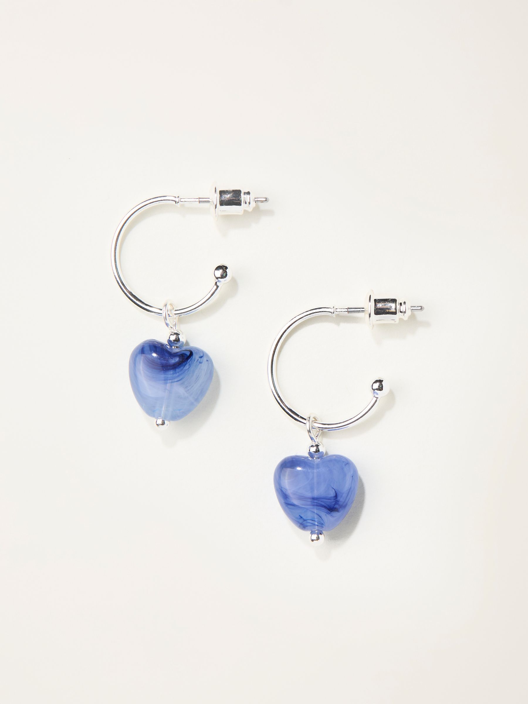 Silver Tone Heart Bead Hoop Earrings - Image 1 of 2