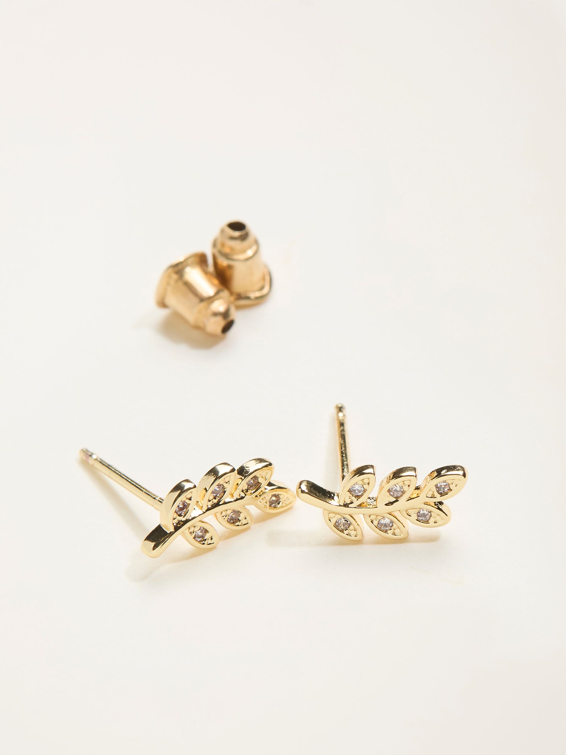 Gold Tone Leaf Stud Earrings - Image 4 of 4