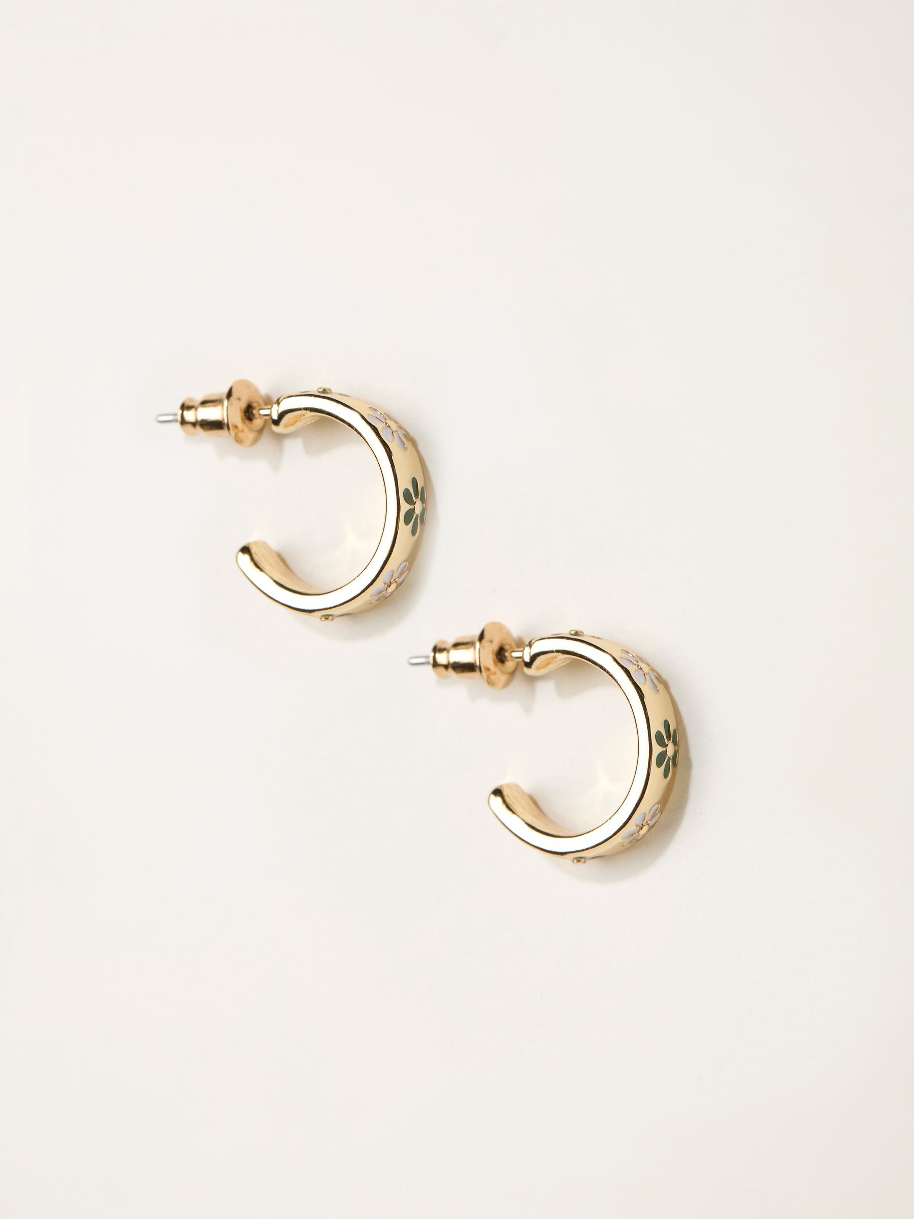 Gold Tone Enamel Daisy Hoop Earrings - Image 1 of 2
