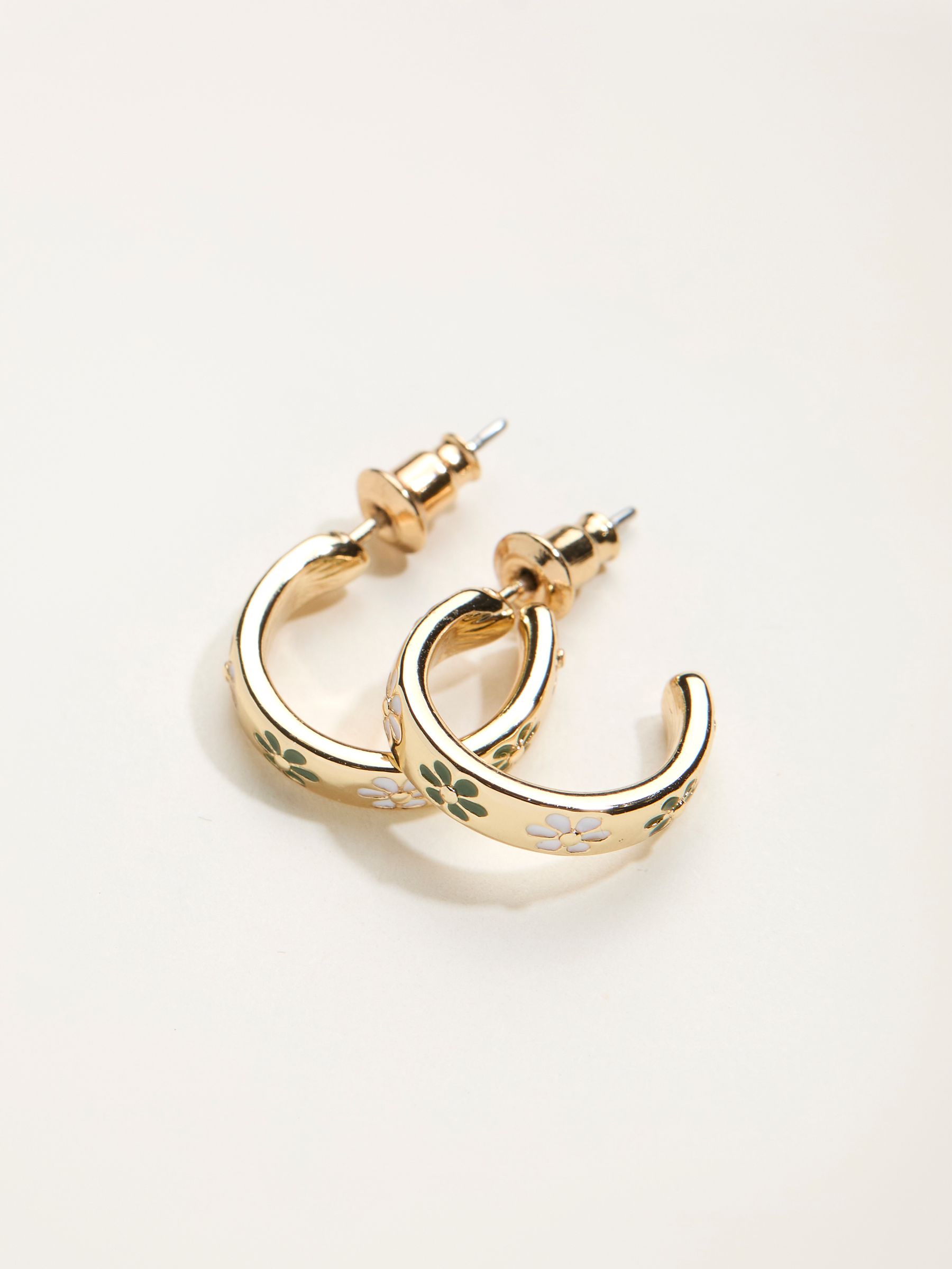 Gold Tone Enamel Daisy Hoop Earrings - Image 2 of 2