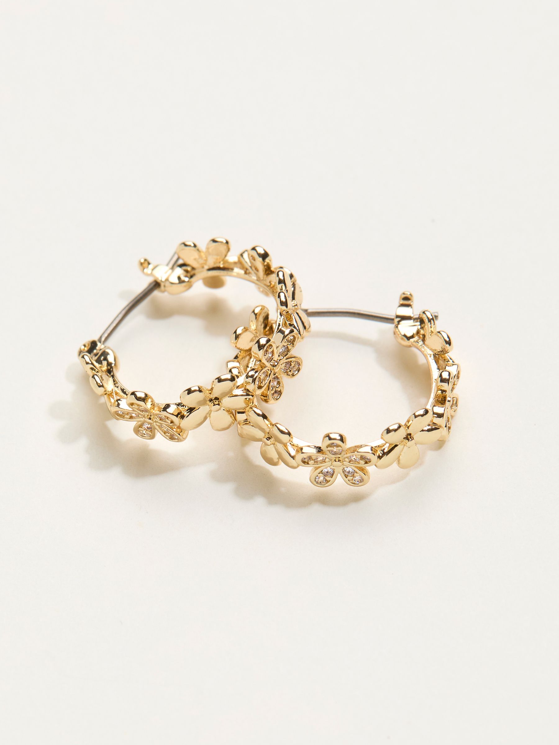 Gold Tone Flower Hoop Earrings - Image 2 of 2