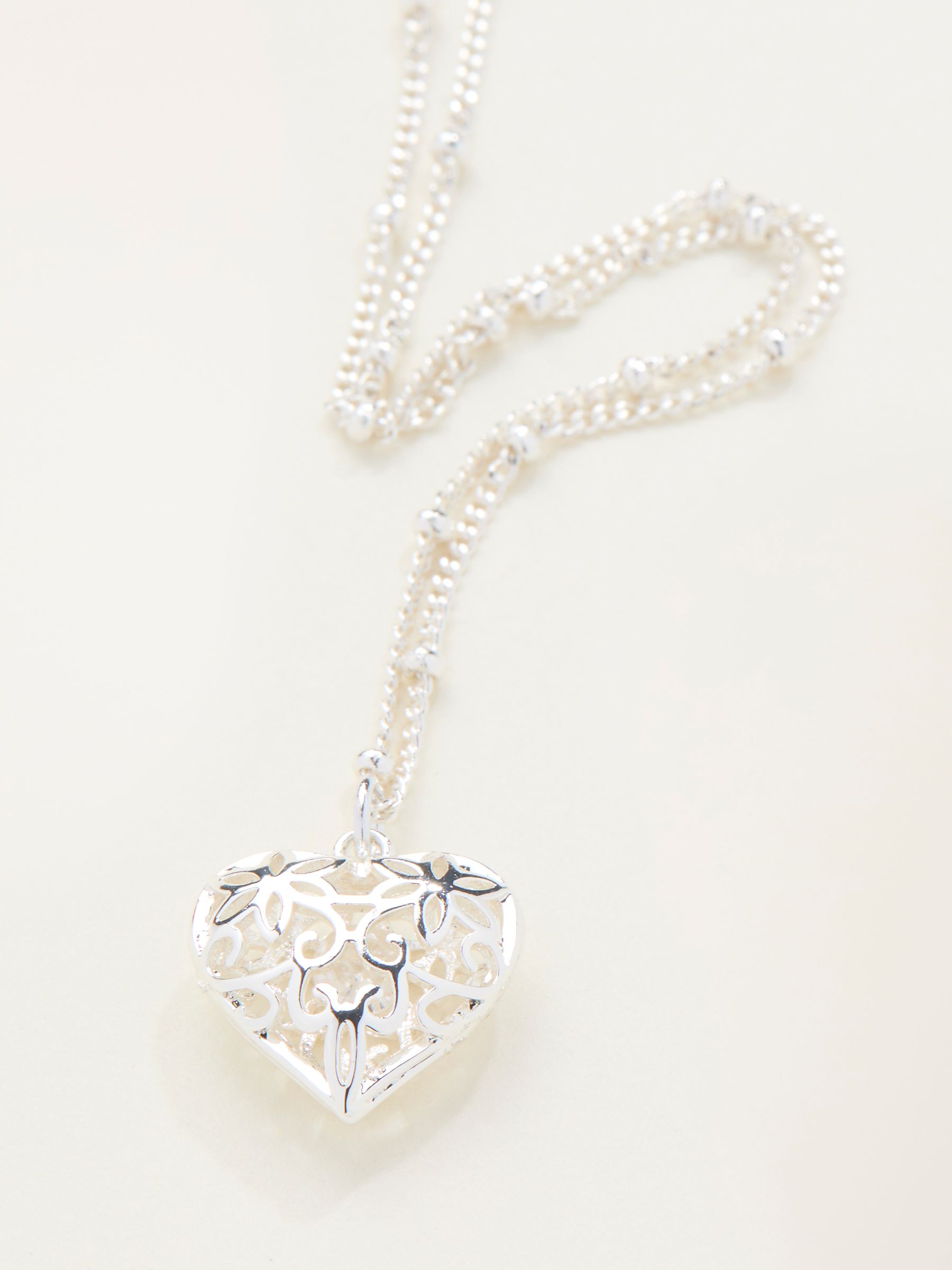 Silver Tone Heart Filagree Necklace - Image 2 of 2