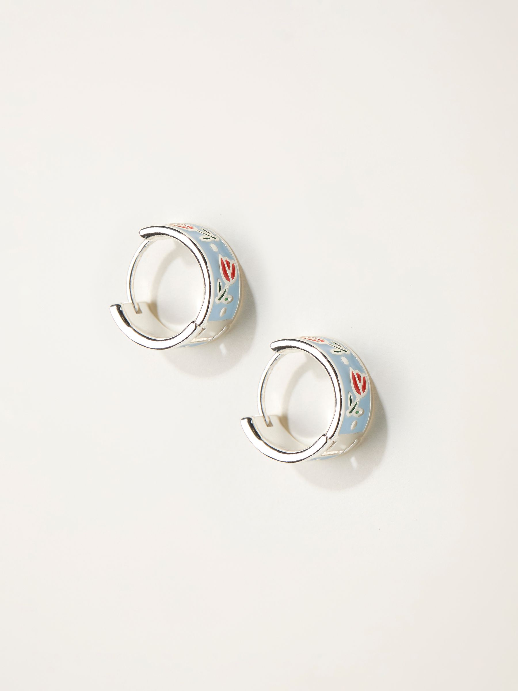 Silver Tone Enamel Floral Hoop Earrings - Image 1 of 2