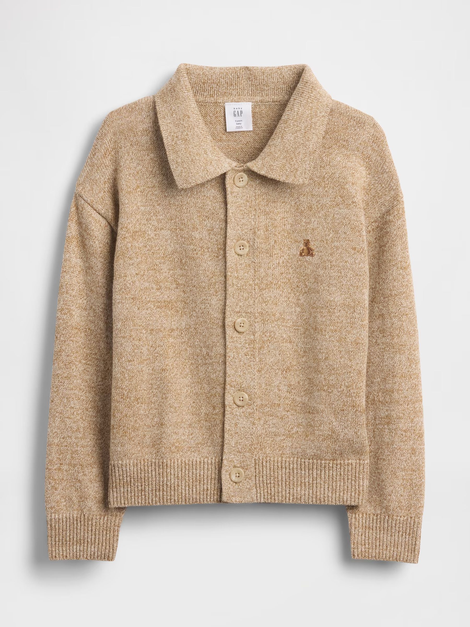 Beige Collared Button-Front Sweatshirt - Image 1 of 2