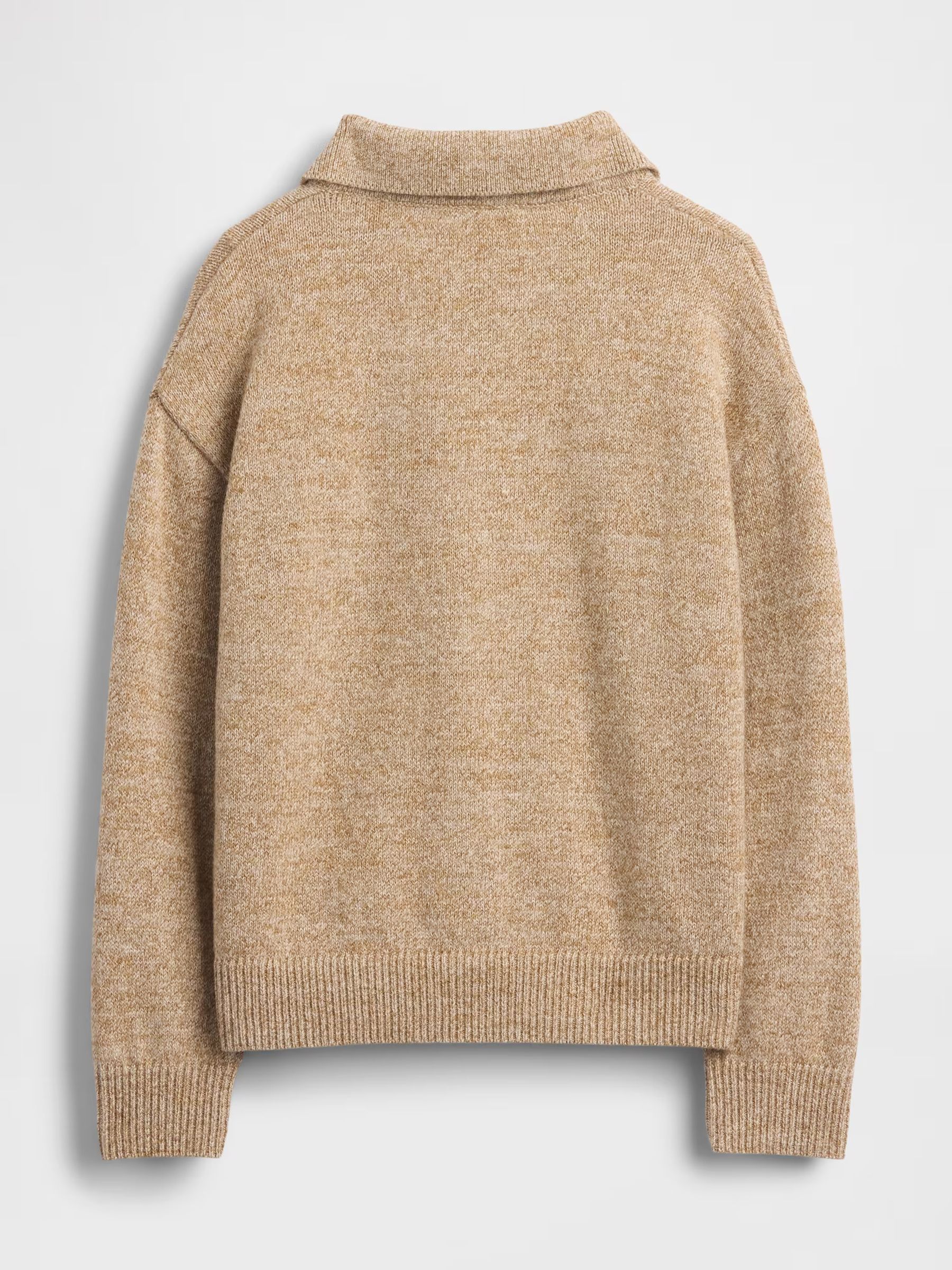 Beige Collared Button-Front Sweatshirt - Image 2 of 2 Beige Collared Button-Front Sweatshirt - Image 2 of 2