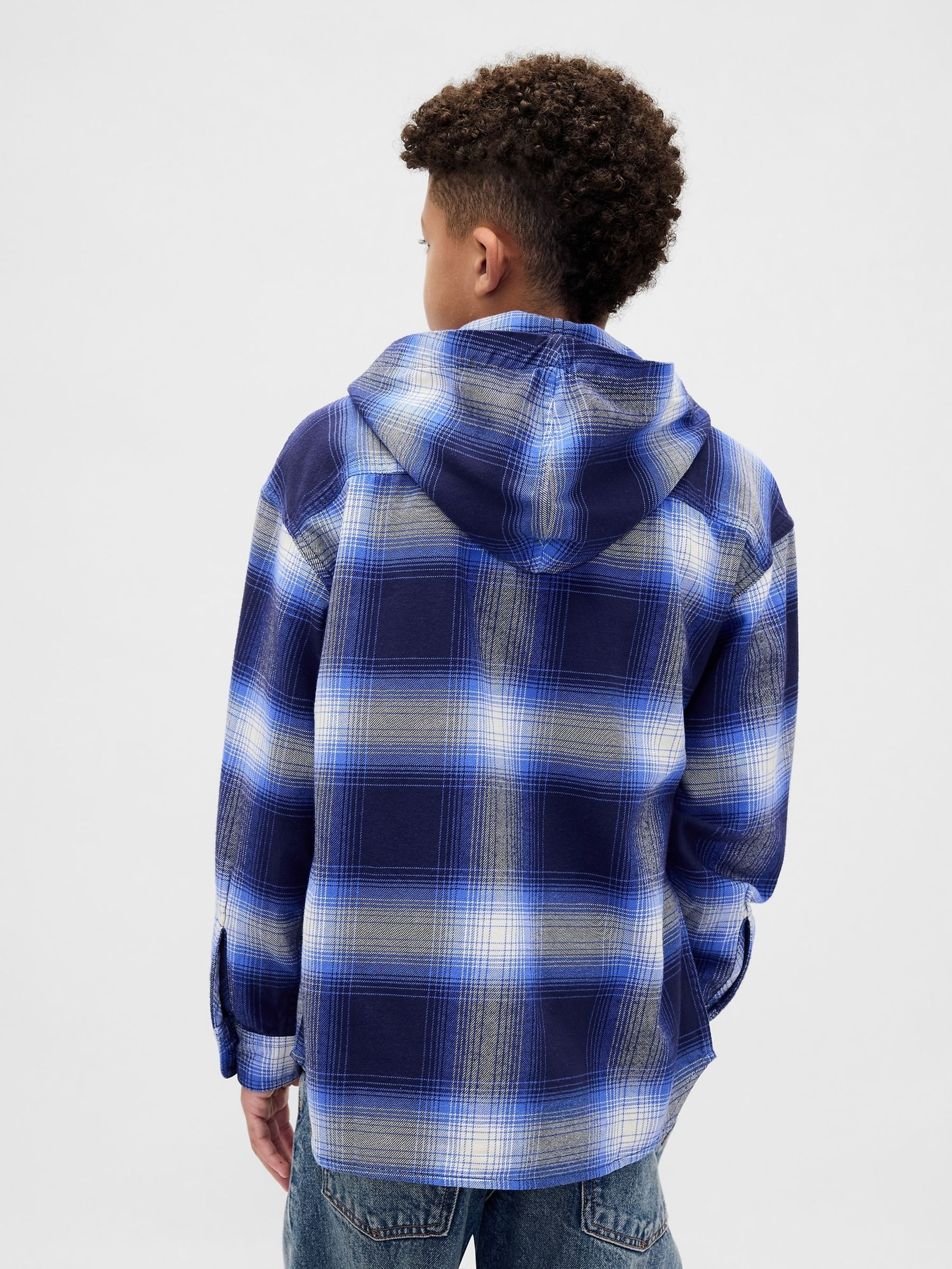 Blue Check Cotton Hooded Flannel Shirt (4-13yrs) - Image 2 of 6