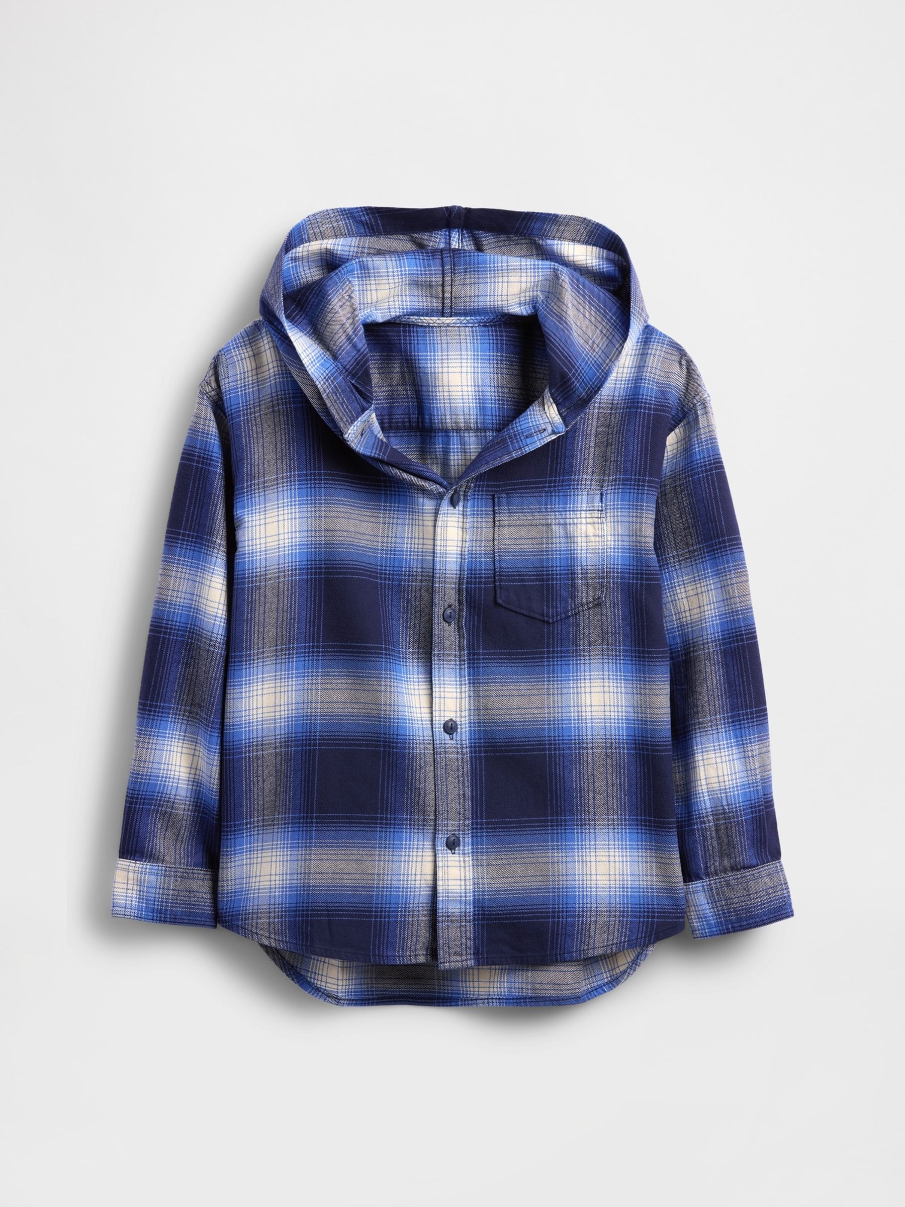 Blue Check Cotton Hooded Flannel Shirt (4-13yrs) - Image 5 of 6