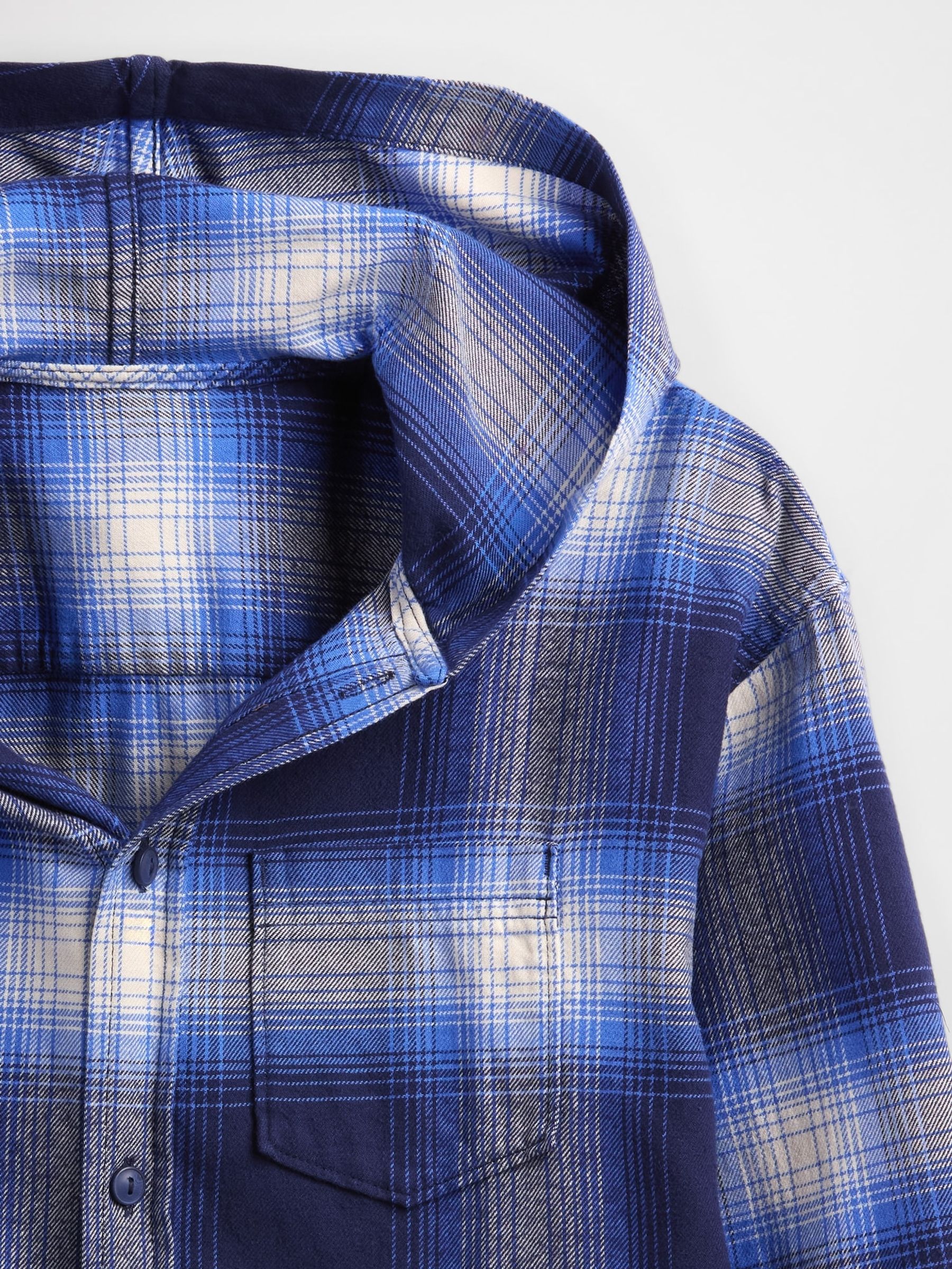 【BLUE】Hooded check shirt Buy Blue and Black Striped Shirt | Blue Hooded Check Shirt | Wrogn