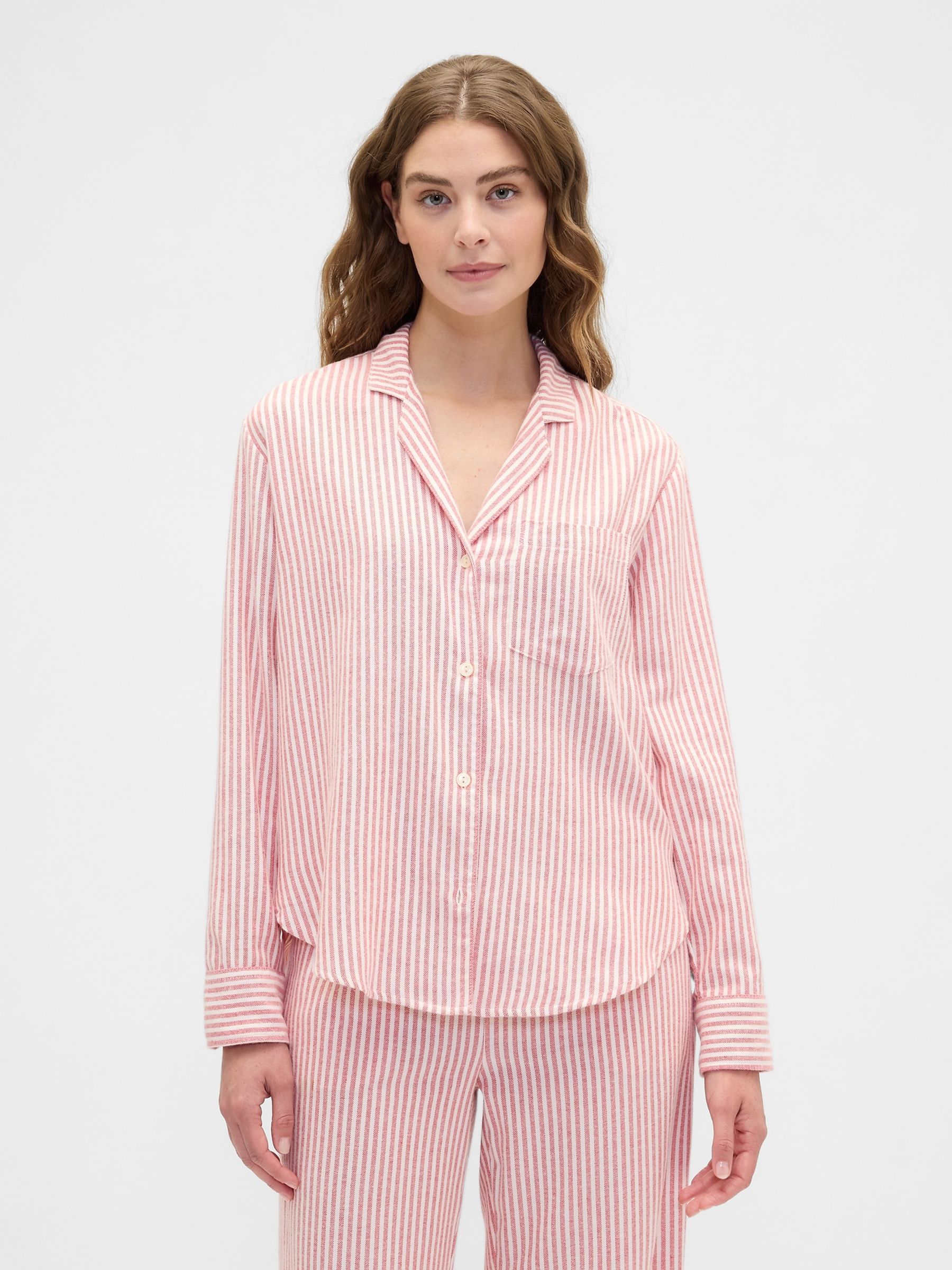Red Stripe Flannel Long Sleeve Pyjama Top - Image 1 of 4