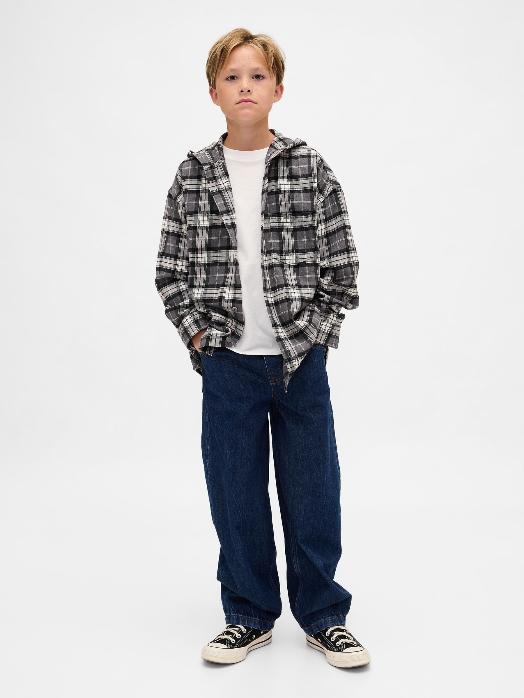 Black Cotton Hooded Flannel Shirt (4-13yrs) - Image 3 of 5
