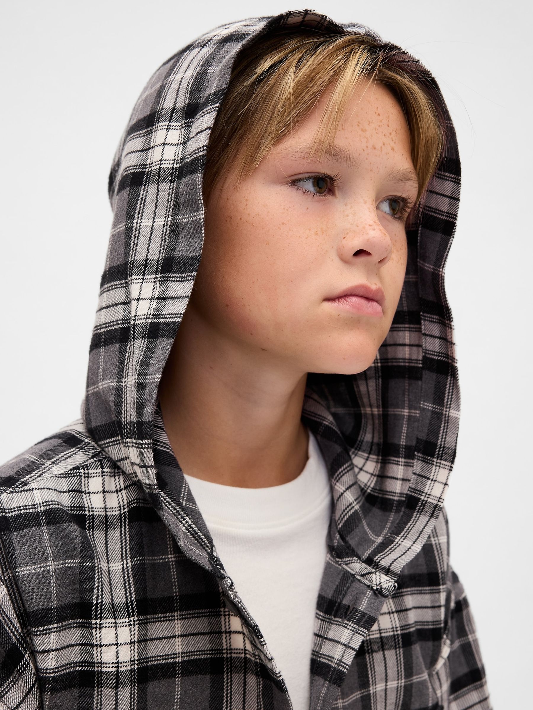 Black Cotton Hooded Flannel Shirt (4-13yrs) - Image 4 of 5